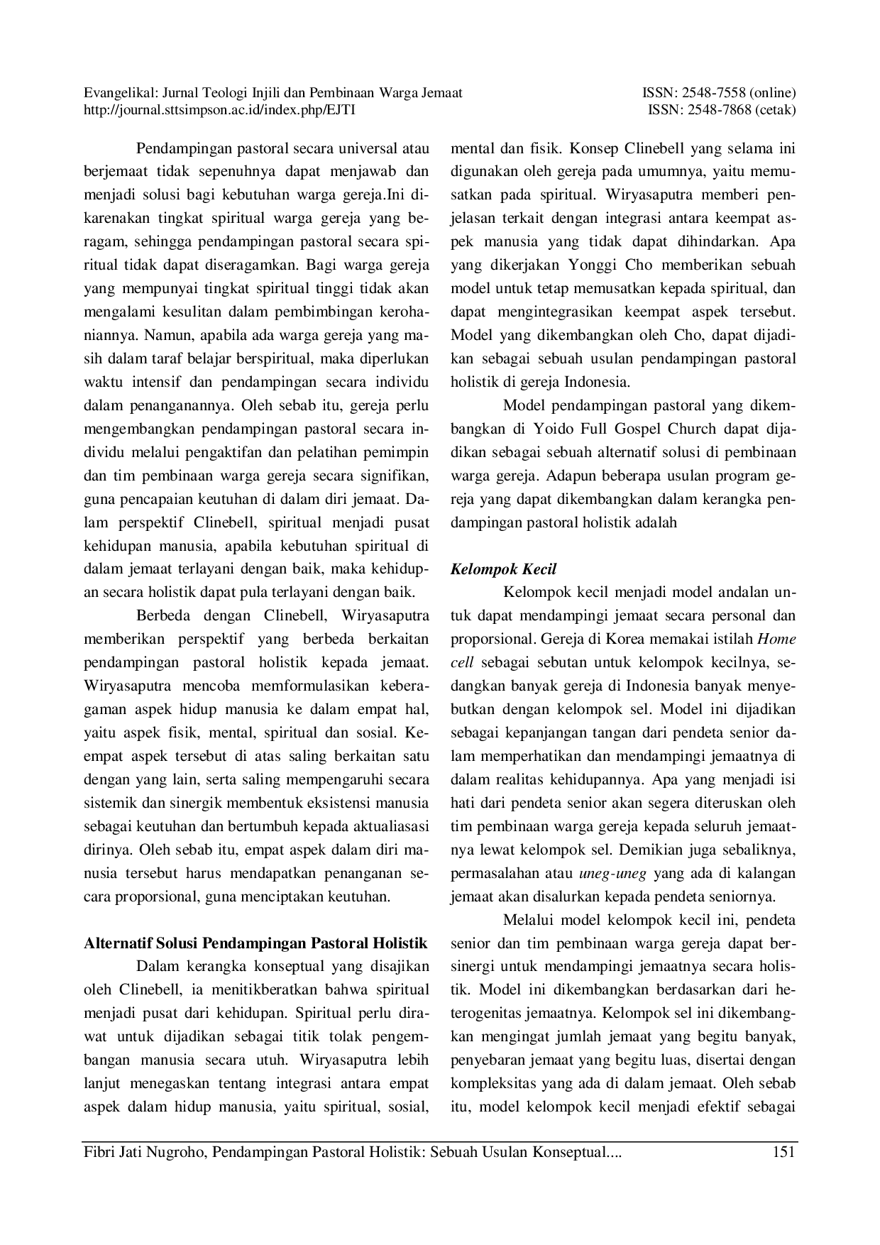 juris Pendampingan Pastoral Holistik Sebuah Usulan Konseptual Pembinaan Warga Gereja