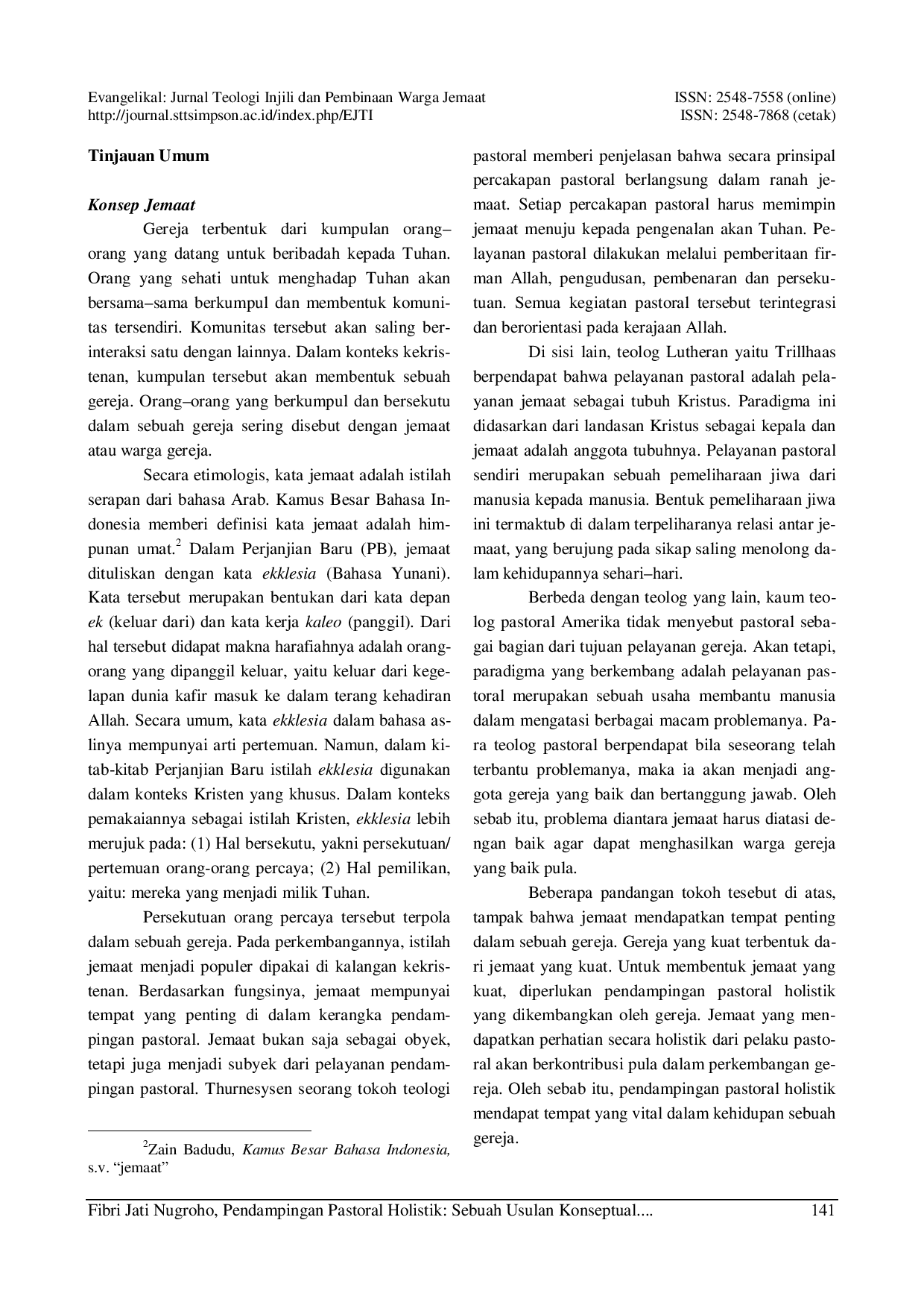 juris Pendampingan Pastoral Holistik Sebuah Usulan Konseptual Pembinaan Warga Gereja