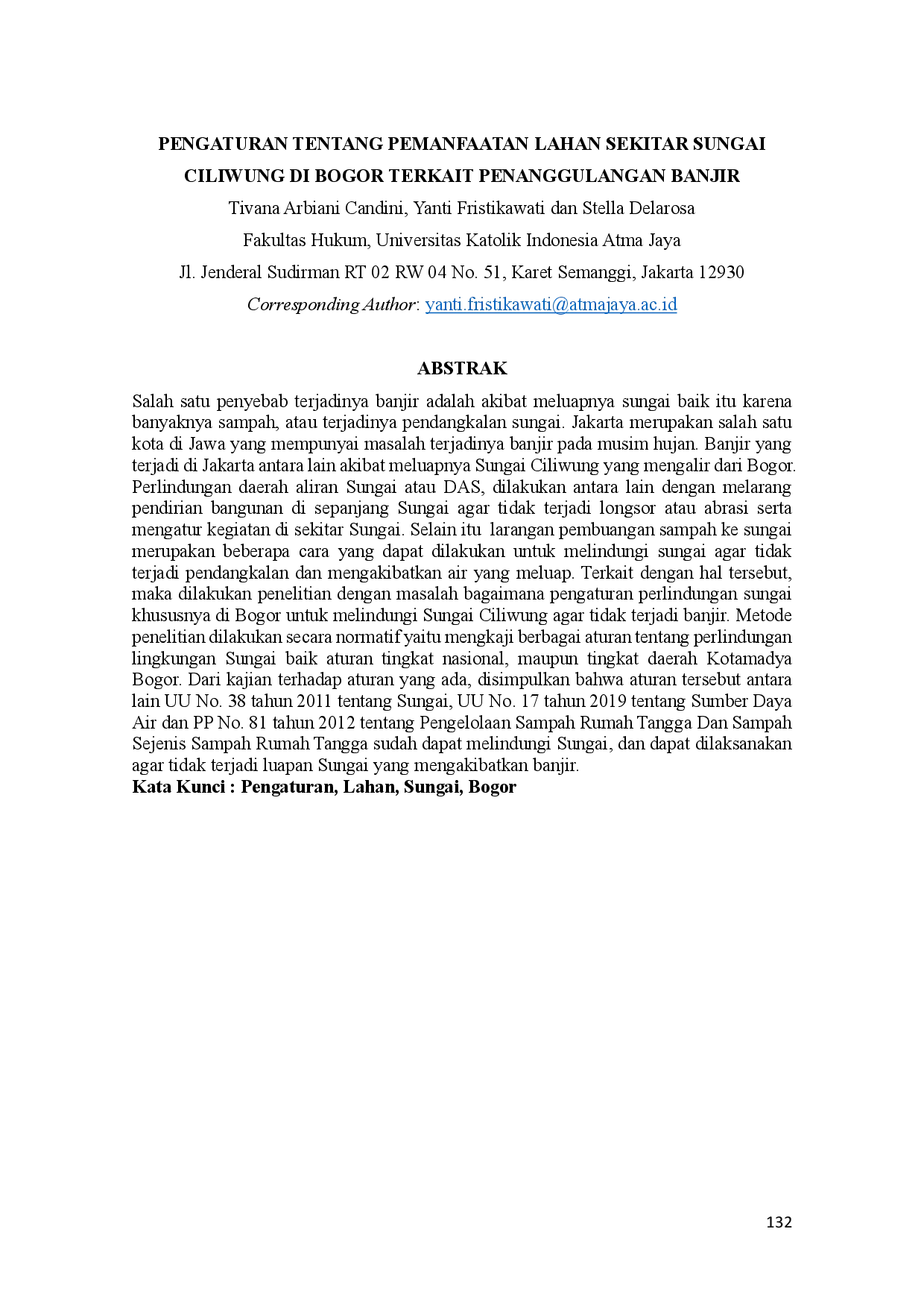 juris Pengaturan Tentang Pemanfaatan Lahan Sekitar Sungai Ciliwung Di Bogor Terkait Penanggulangan Banjir