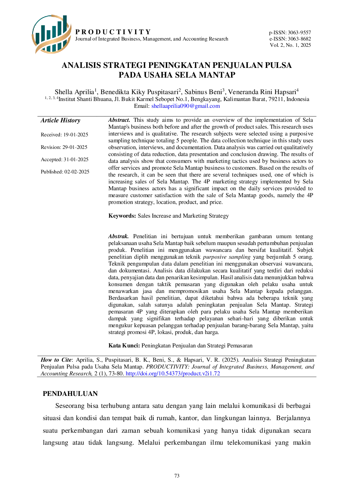 JURIS Analisis Strategi Peningkatan Penjualan Pulsa pada Usaha Sela Mantap