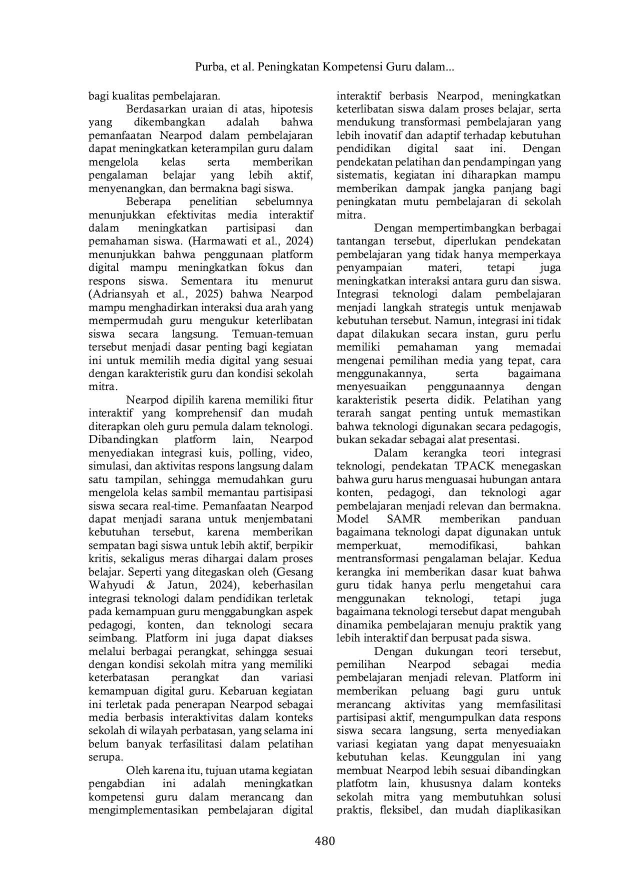 JURIS Peningkatan Kompetensi Guru dalam Pembelajaran Interaktif melalui Pemanfaatan Nearpod Sebuah Kegiatan Pengabdian kepada Masyarakat