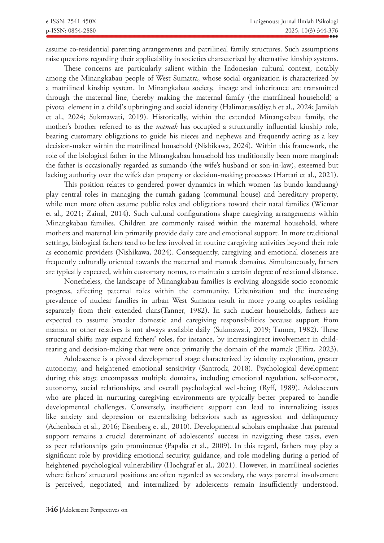 JURIS Adolescent Perspectives on Fathering and Psychological Development in Minangkabau s Matrilineal Society