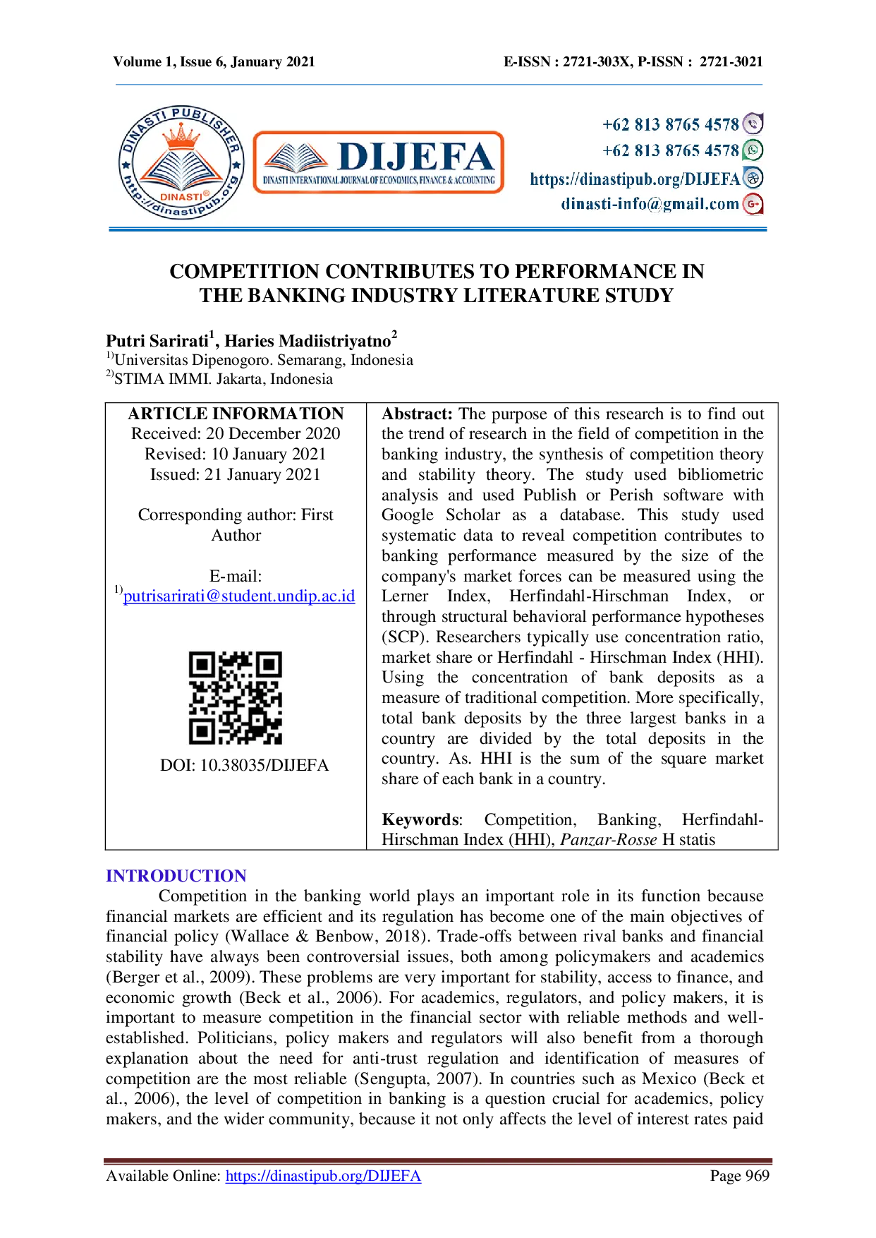 juris Competition Contributes To Performance In The Banking Industry Literature Study