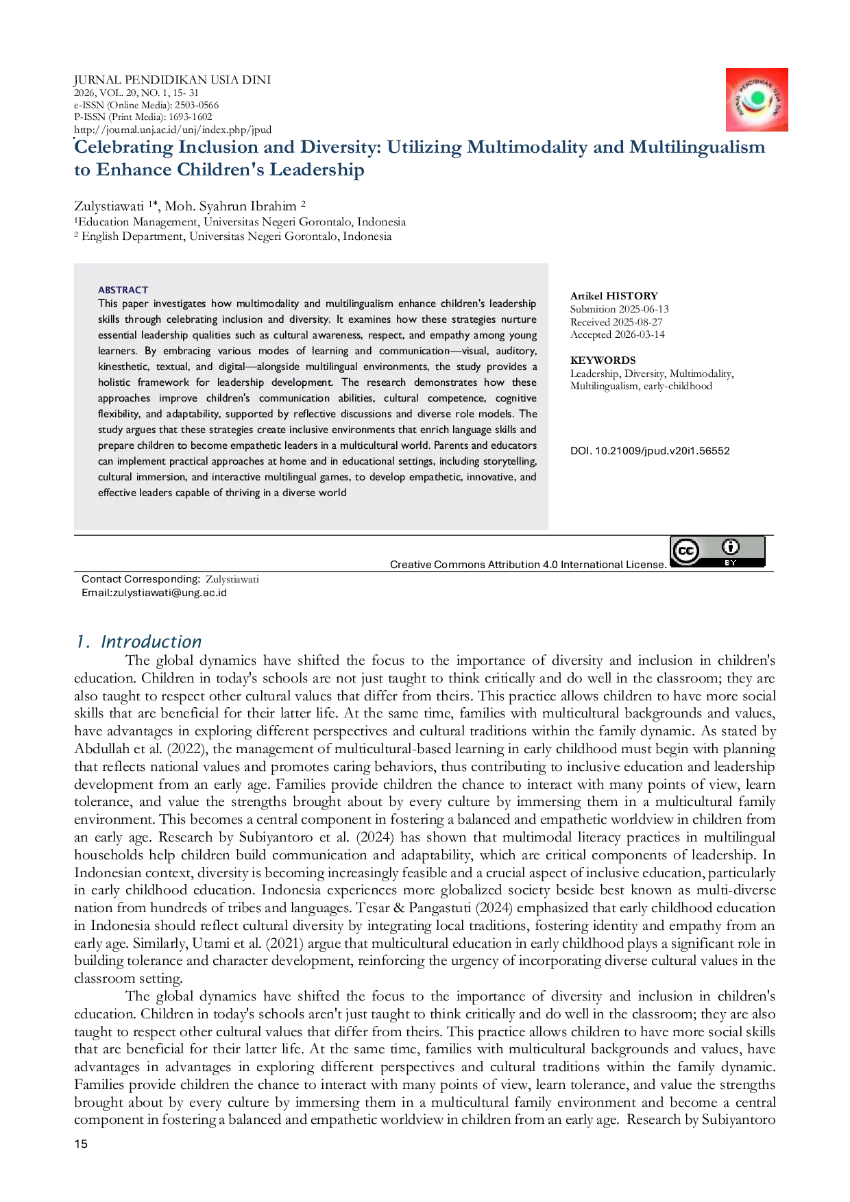 JURIS Celebrating Inclusion and Diversity Utilizing Multimodality and Multilingualism to Enhance Children s Leadership