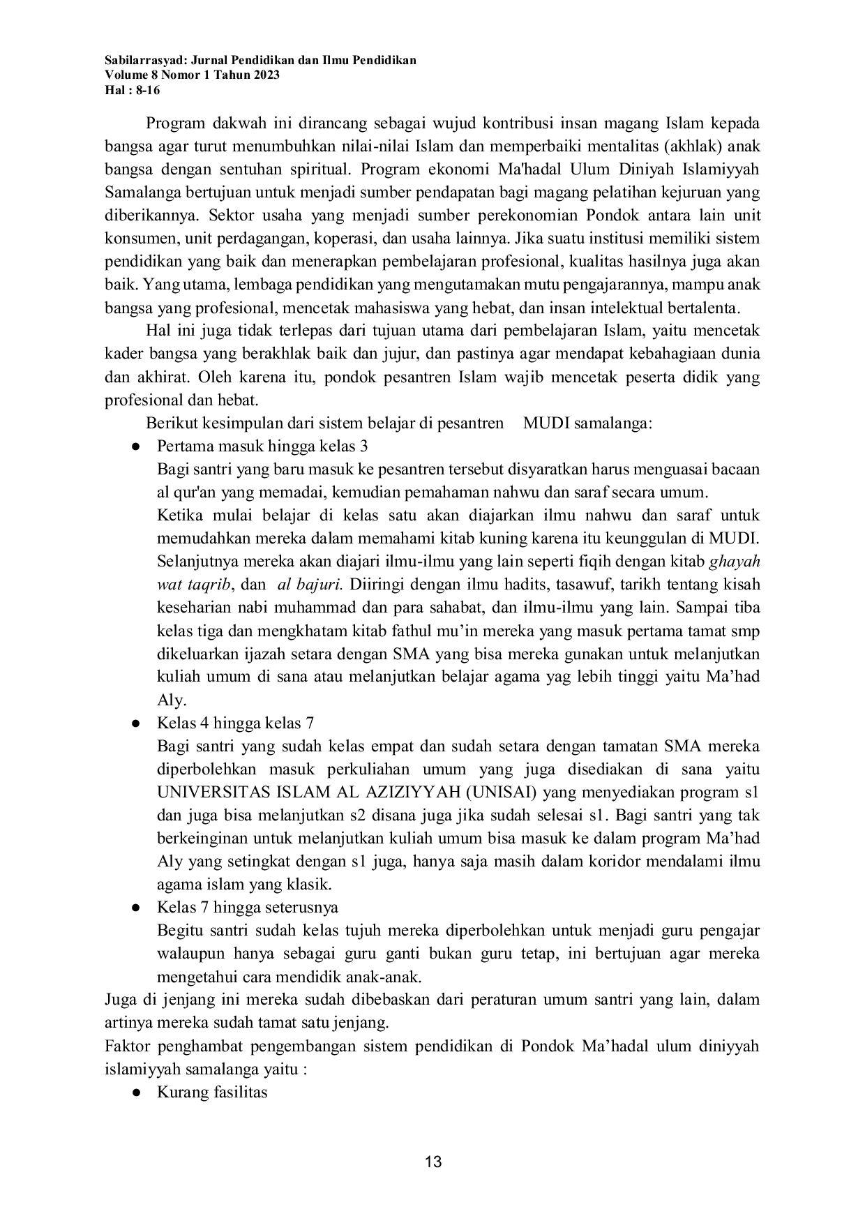 JURIS The Role of Pesantren Ma hadal Ulum Diniyyah Islamiyyah MUDI Samalanga in the Development of Education to Face the Challenges of the Era of Globalization