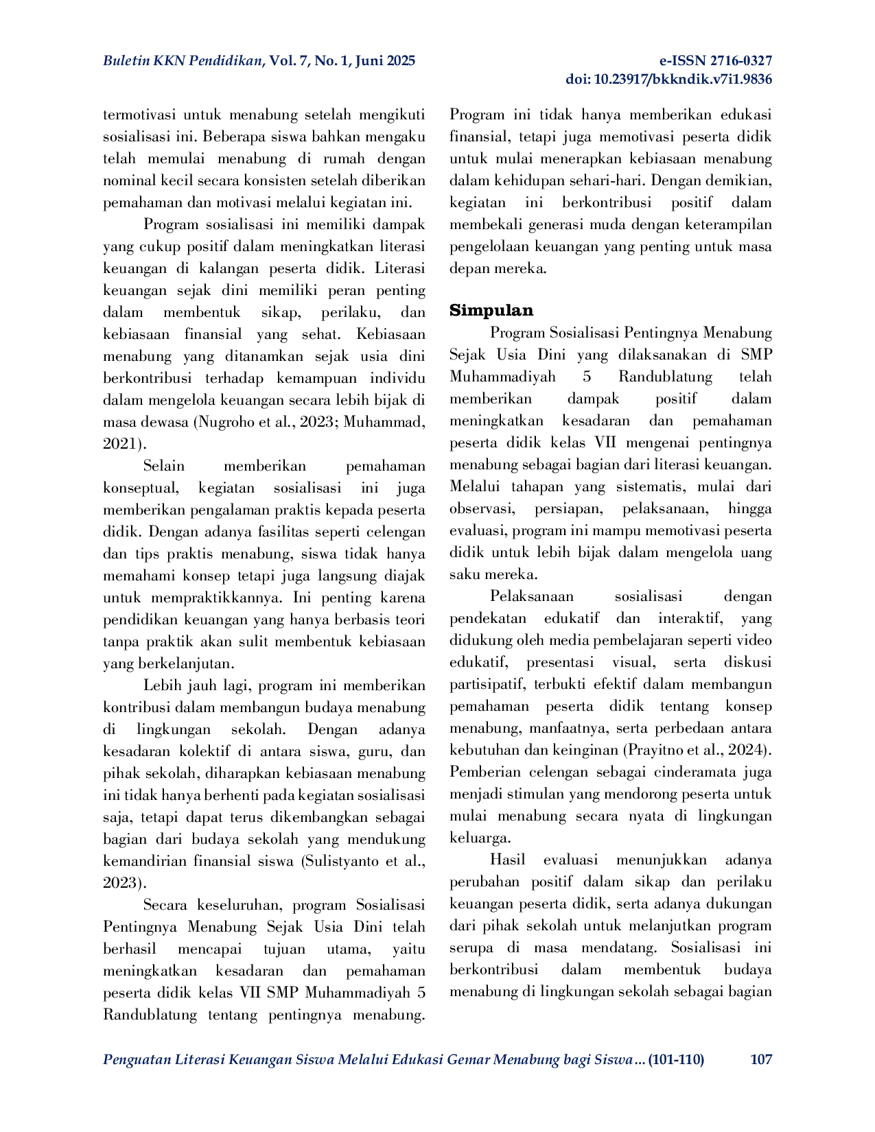 JURIS Penguatan Literasi Keuangan Siswa Melalui Edukasi Gemar Menabung bagi Siswa Sekolah Menengah di Randublatung