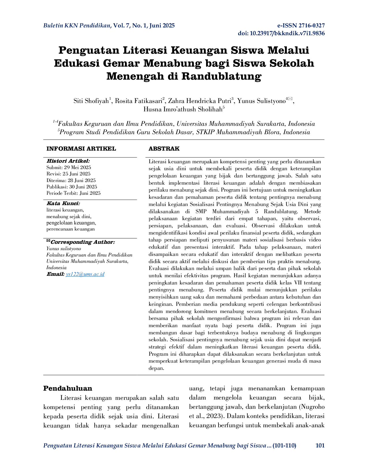 JURIS Penguatan Literasi Keuangan Siswa Melalui Edukasi Gemar Menabung bagi Siswa Sekolah Menengah di Randublatung