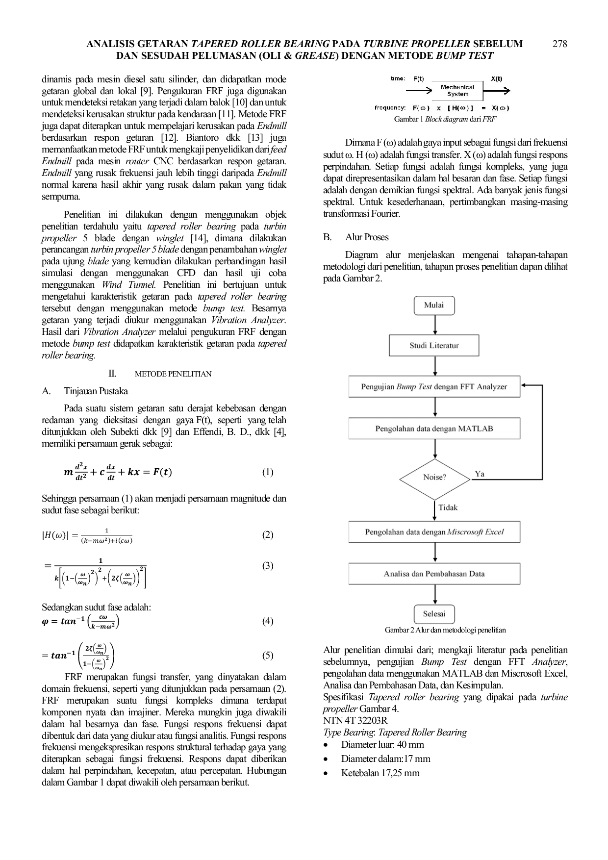 JURIS Analisis Getaran Tapered Roller Bearing Pada Turbine Propeller Sebelum Dan Sesudah Pelumasan Oli Grease Dengan Metode Bump Test