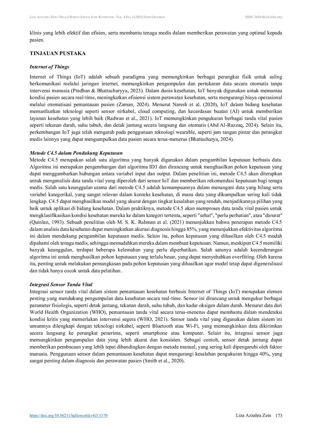 JURIS Sistem Monitoring dan Pendukung Keputusan Kondisi Kesehatan Pasien Menggunakan Integrasi Sensor Tanda Vital Berbasis IoT dengan Metode C4 5