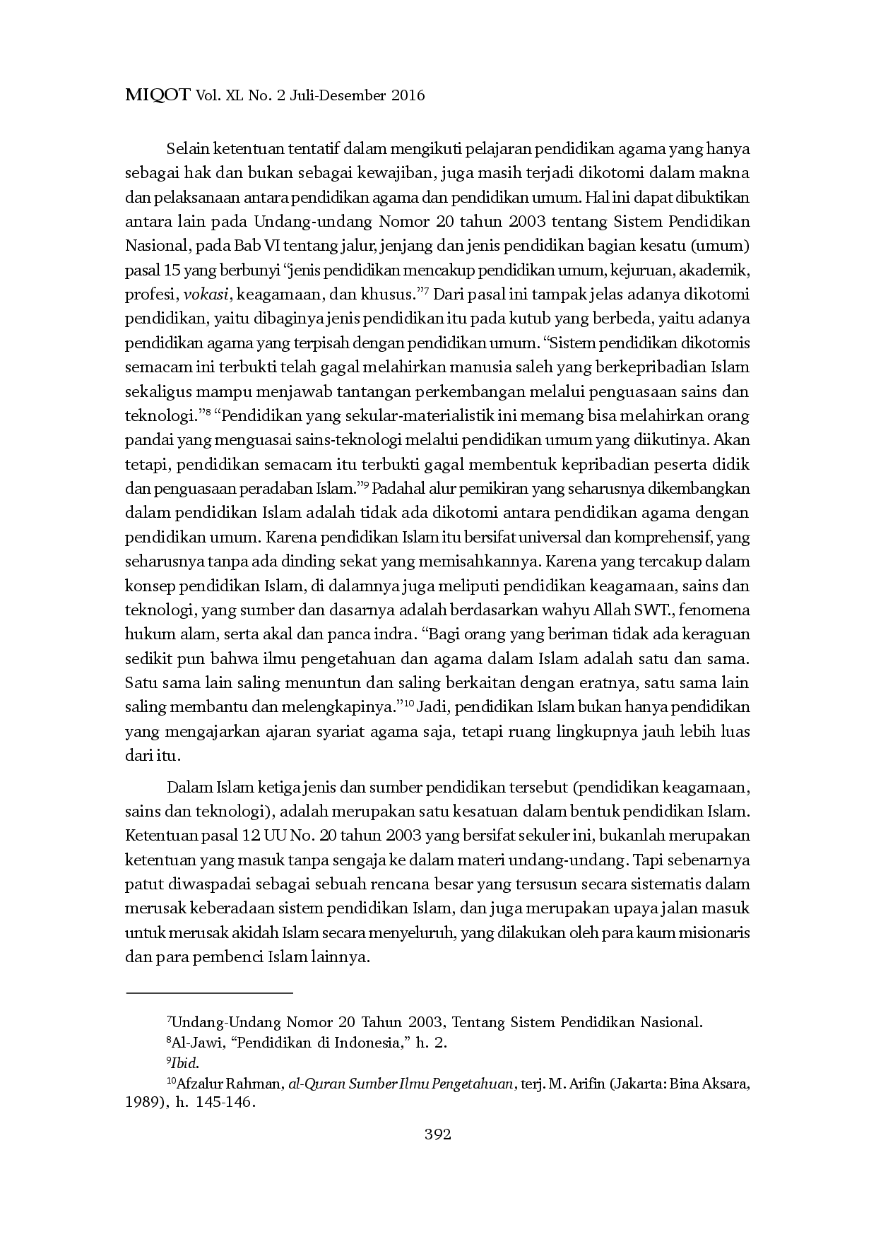 juris Kebijakan Pendidikan Nasional Terhadap Pendidikan Islam Dan Pendidikan Sekuler