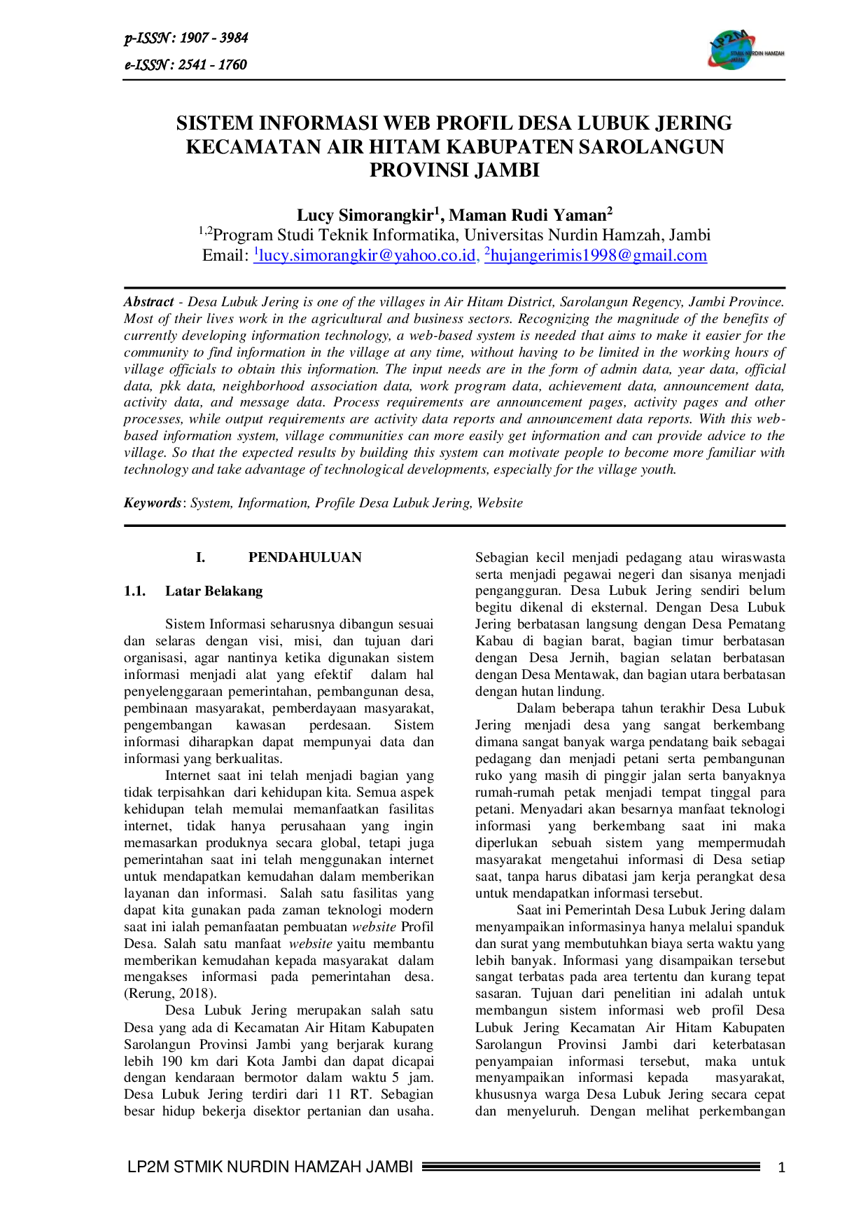 JURIS SISTEM INFORMASI WEB PROFIL DESA LUBUK JERING KECAMATAN AIR HITAM KABUPATEN SAROLANGUN PROVINSI JAMBI System Information Profile Desa Lubuk Jering Website