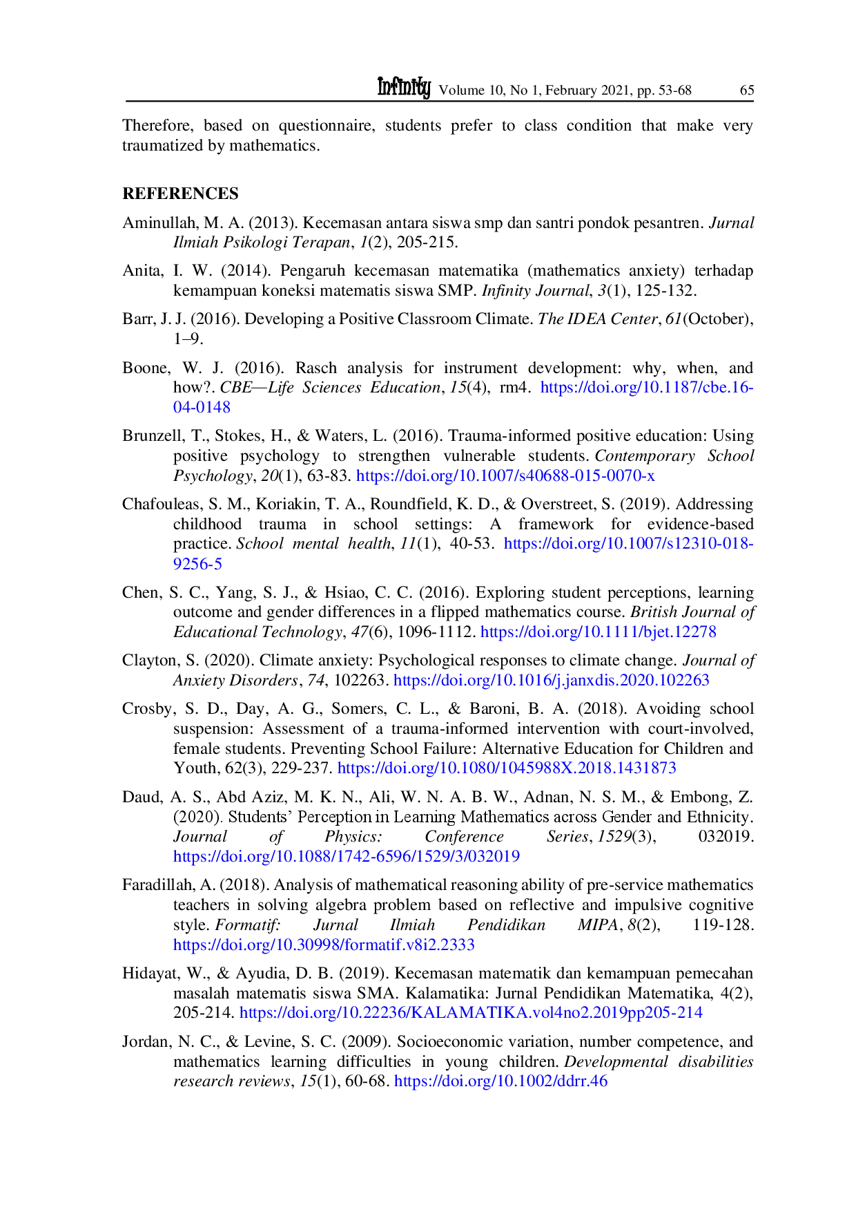 juris Mathematical Trauma Students Junior High School Based on Grade and Gender