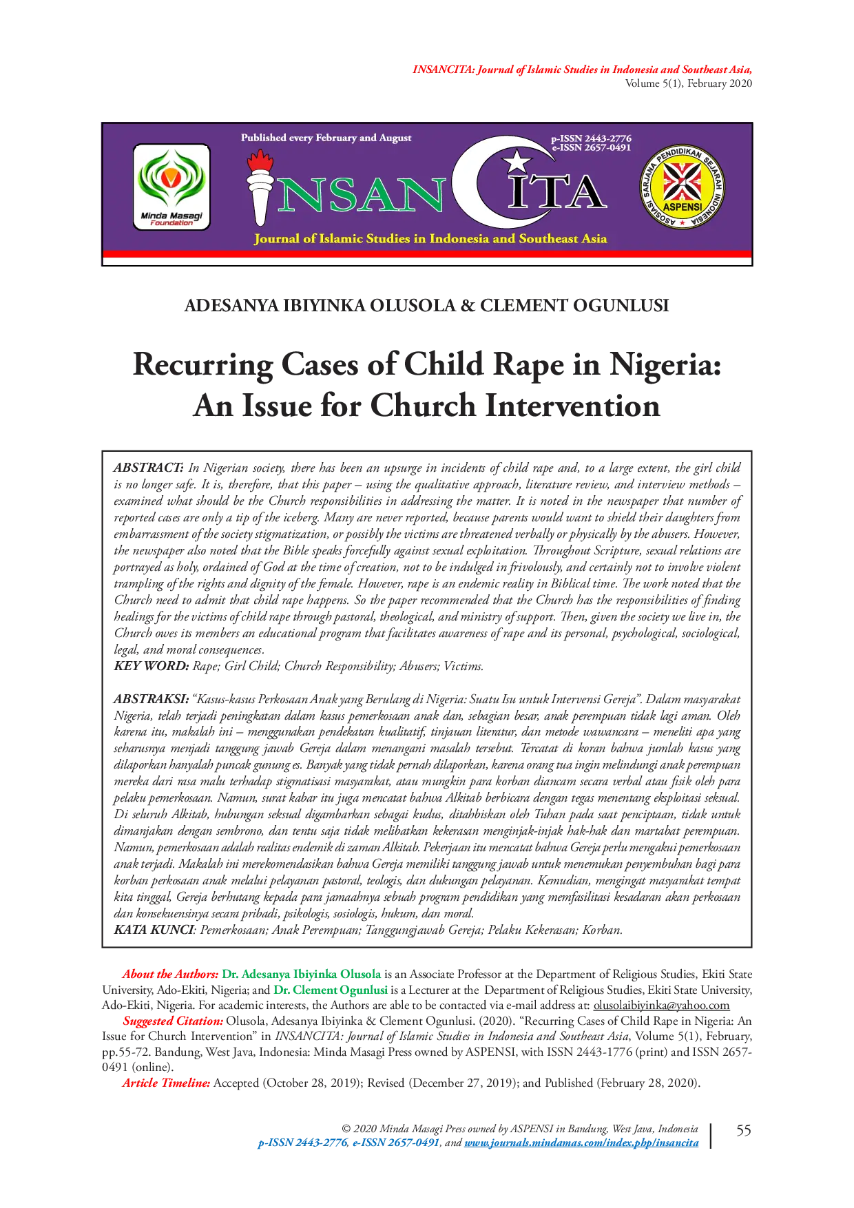 JURIS Recurring Cases of Child Rape in Nigeria An Issue for Church Intervention