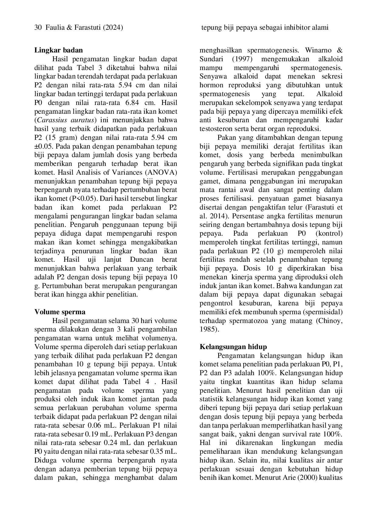 JURIS Improving color quality in goldfish Carassius auratus by giving of papaya seed flour carica papaya as a natural inhibitor in the gonad development process