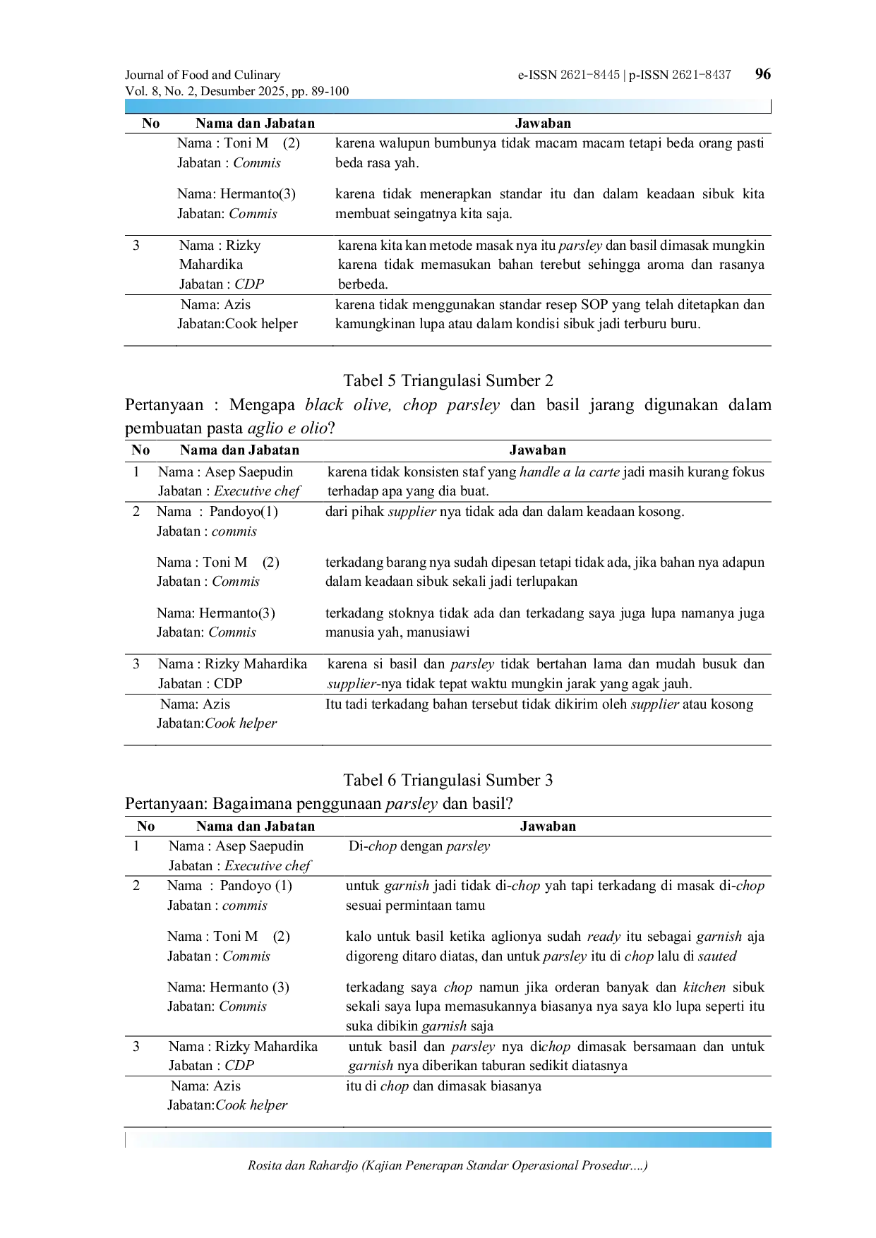 JURIS Kajian Penerapan Standar Operasional Prosedur Pembuatan dan Penyajian Pasta Aglio e Olio di Hotel Lido