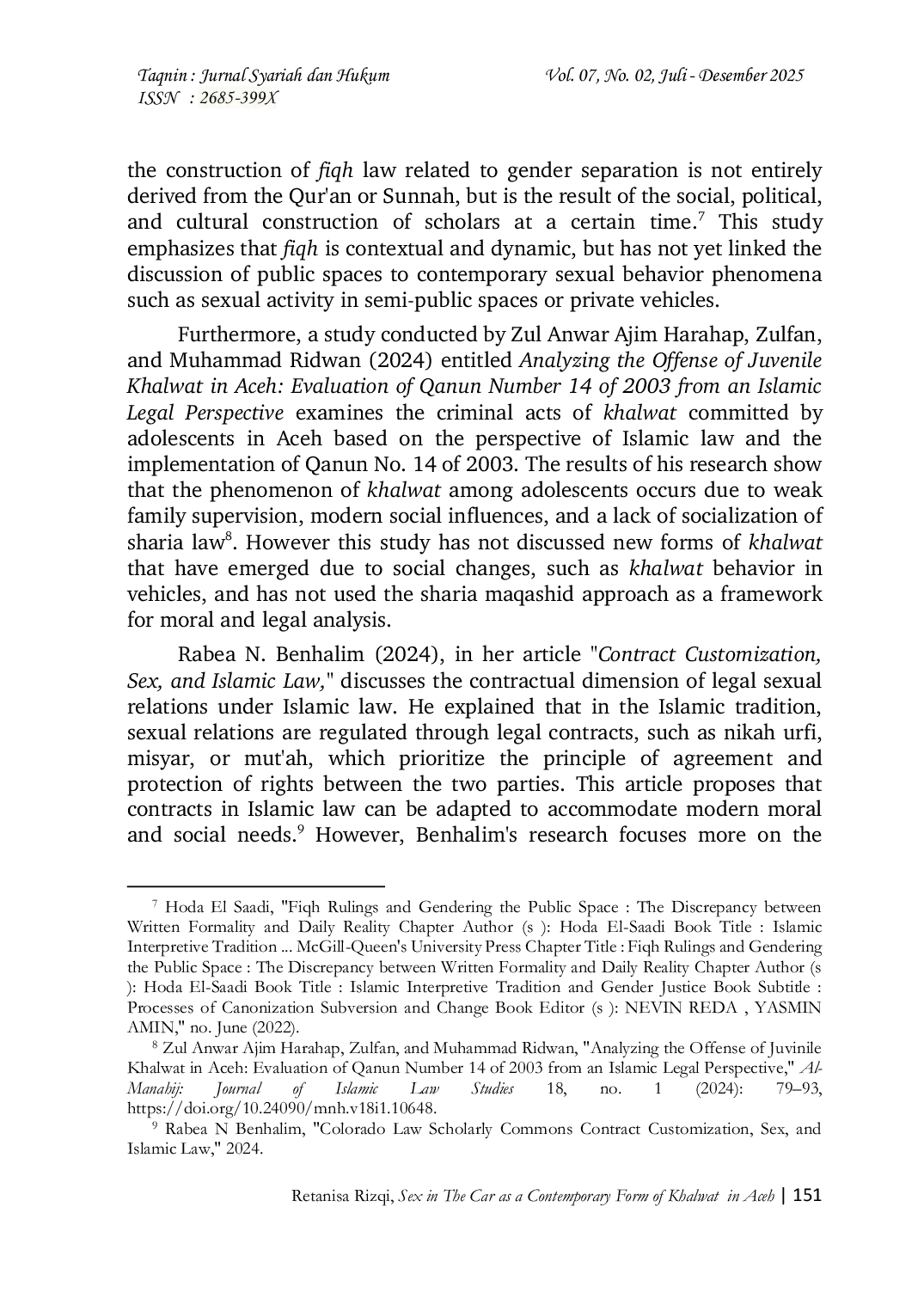 JURIS Sex In The Car As A Contemporary Form Of Khalwat In Aceh An Analysis Of Jinayah Fiqh And Maqasid Syariah