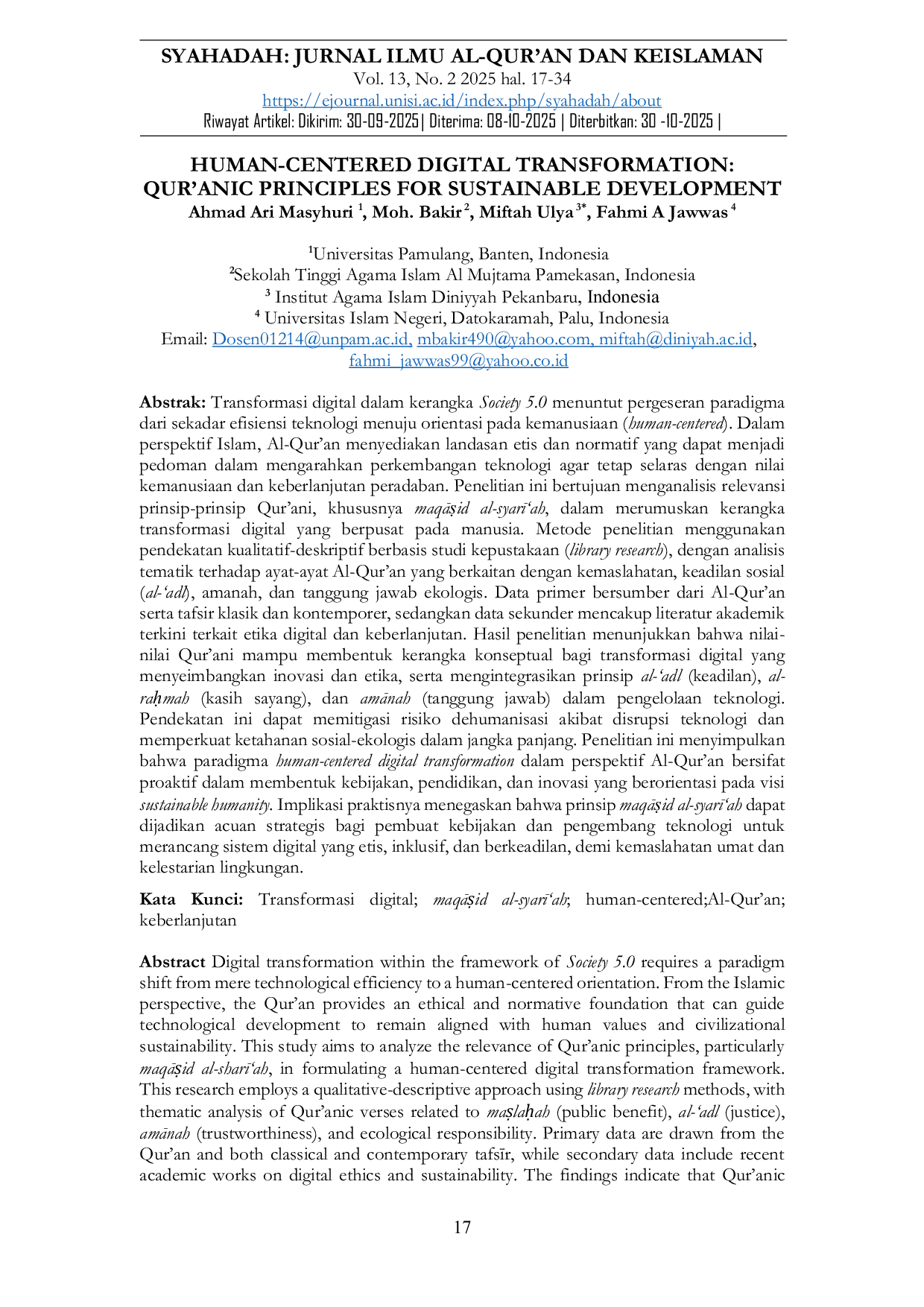 JURIS Human Centered Digital Transformation Qur anic Principles For Sustainable Development