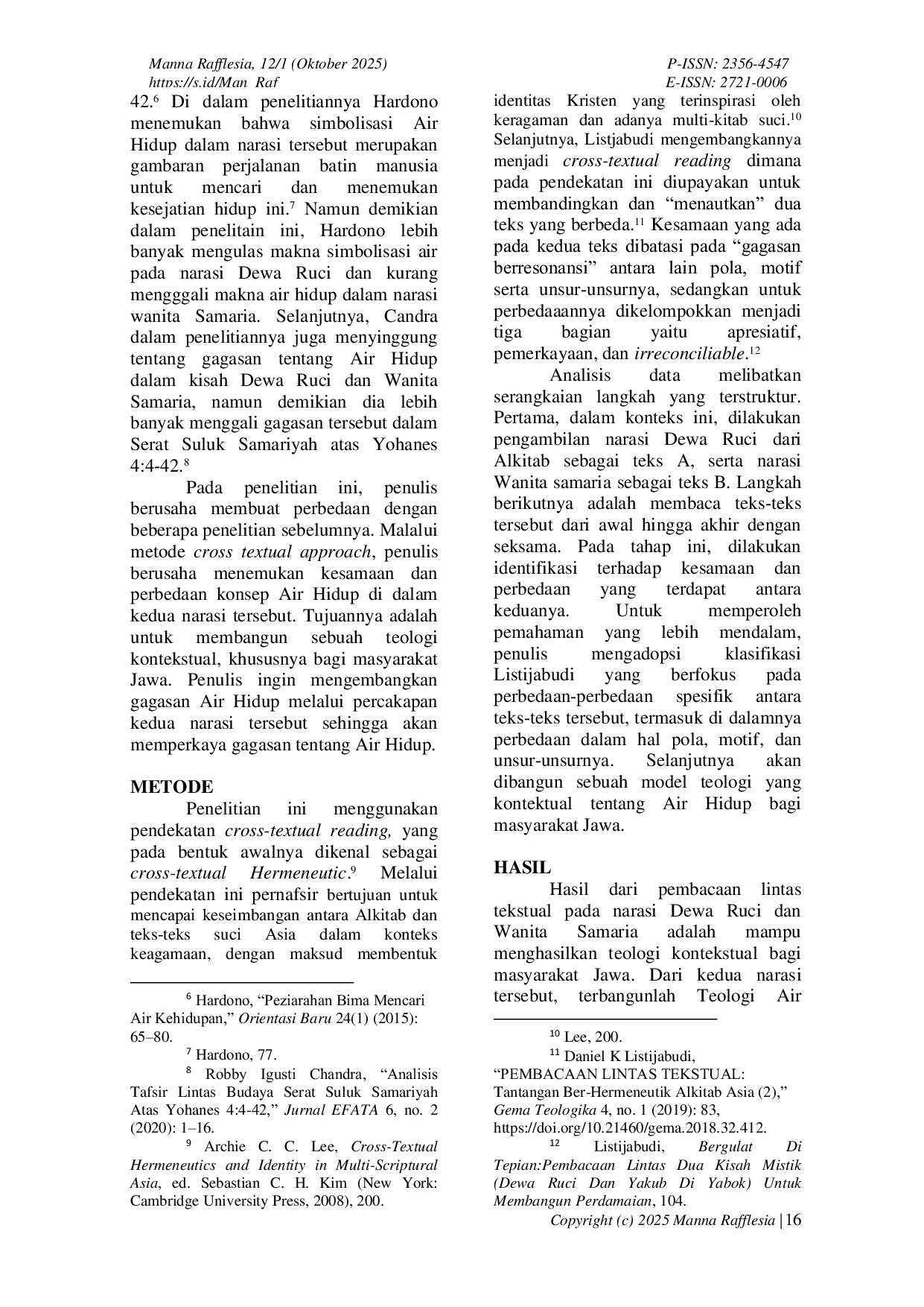 JURIS Pembacaan Lintas Tekstual Narasi Dewa Ruci dan Wanita Samaria Sebagai Model Teologi Kontekstual Bagi Masyarakat Jawa