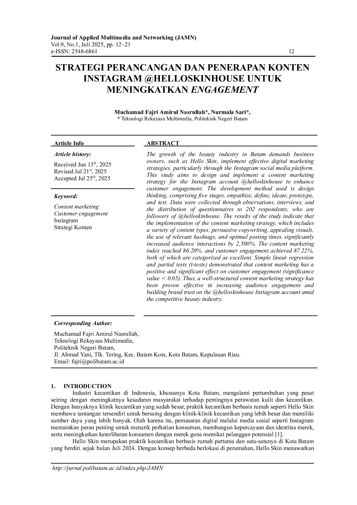 JURIS Design Strategy and Implementation of Instagram Content Helloskinhouse to Increase Engagement