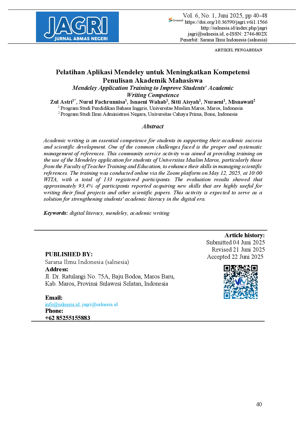 juris Mendeley Application Training to Improve Students Academic Writing Competence