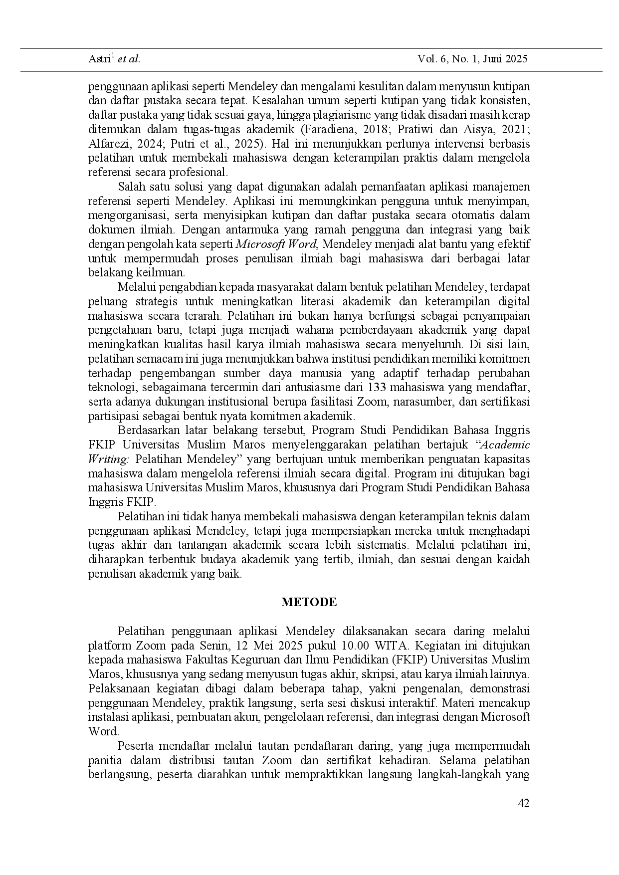 juris Mendeley Application Training to Improve Students Academic Writing Competence