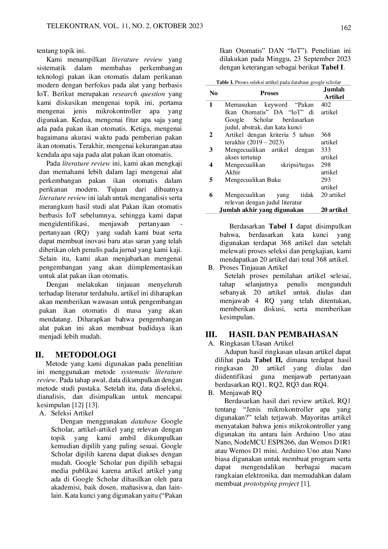 JURIS Development of Automated Fish Feed Technology in Modern Fisheries Literature Review