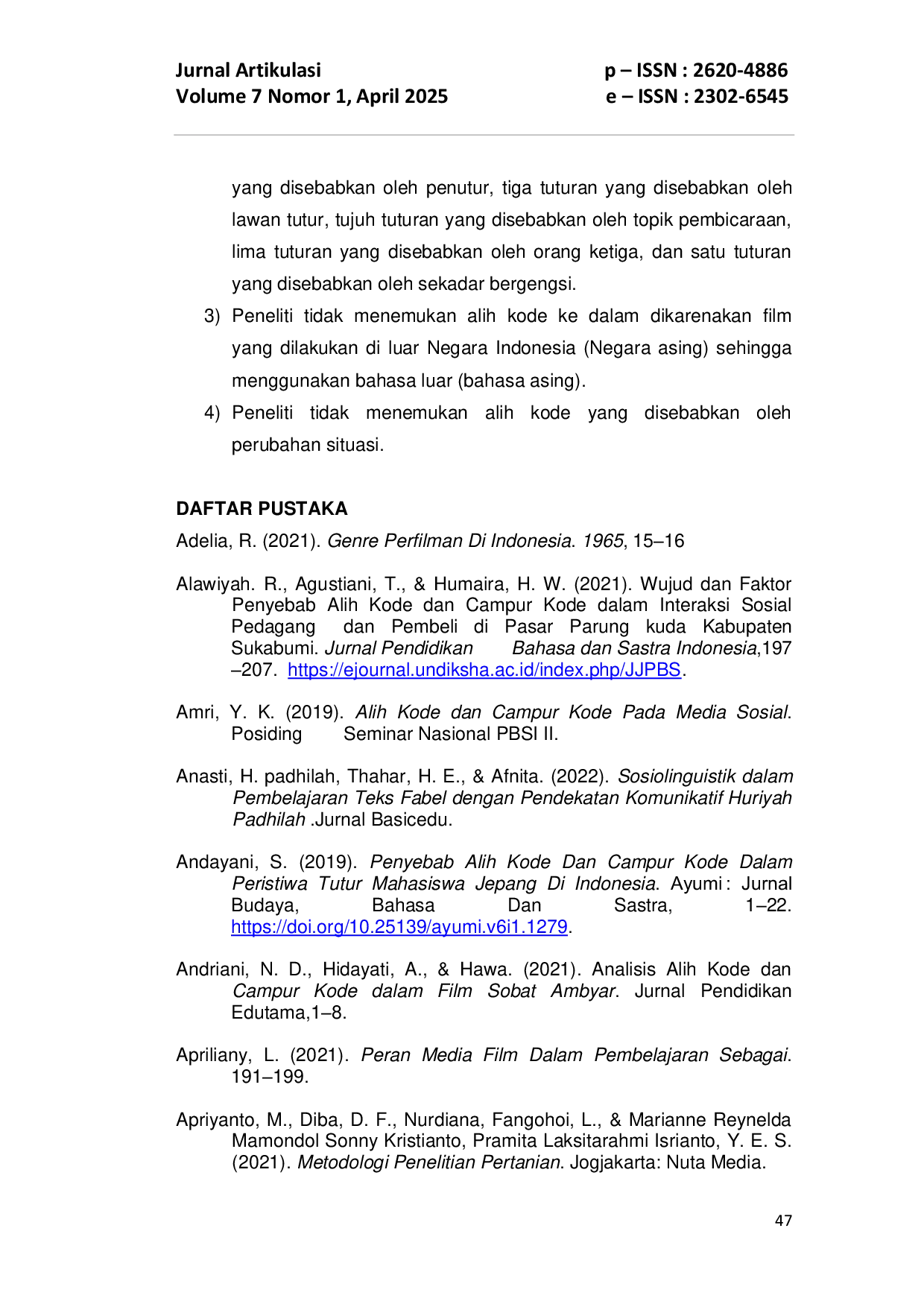 JURIS Alih Kode Dalam Film Jalan Yang Jauh Jangan Lupa Pulang Karya Angga Dwimas Sasongko