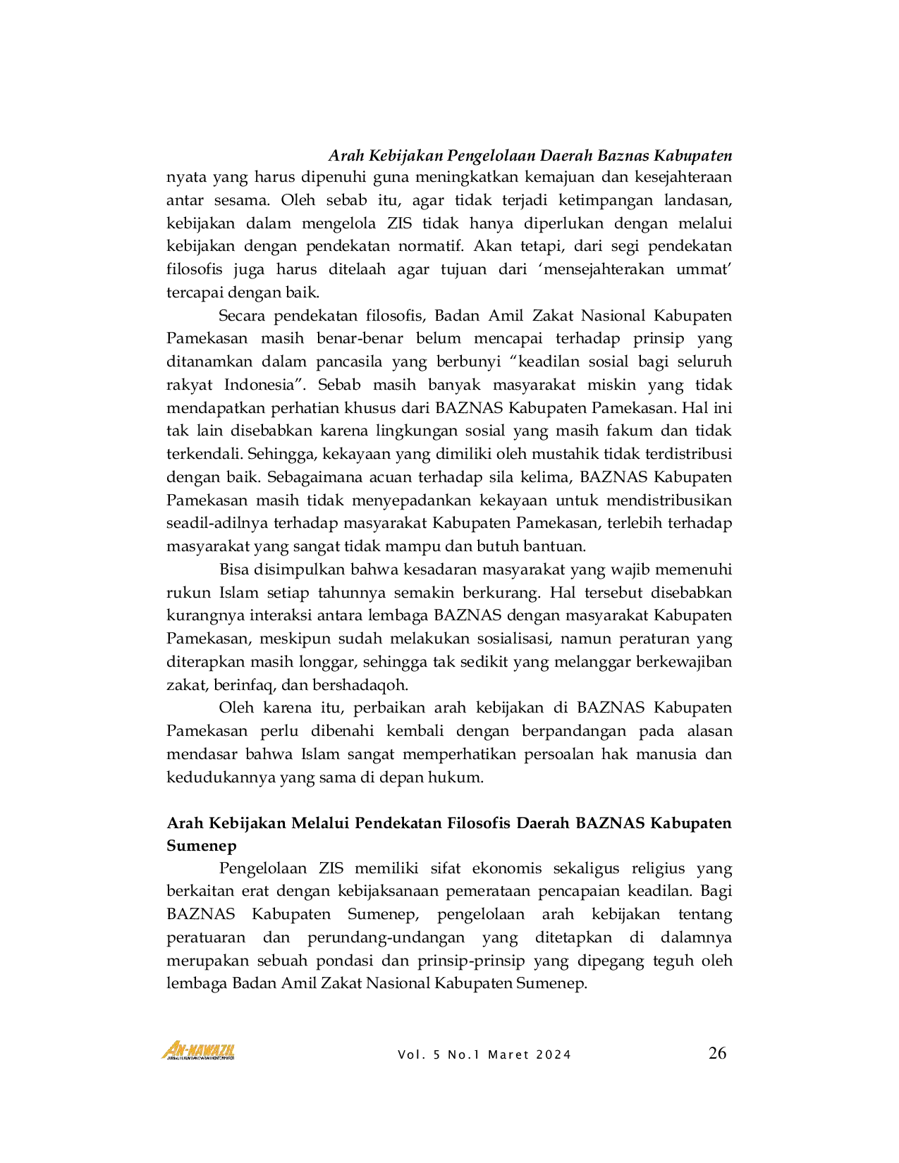 JURIS ARAH KEBIJAKAN PENGELOLAAN DAERAH BAZNAS KABUPATEN PAMEKASAN DENGAN BAZNAS KABUPATEN SUMENEP Studi Komparatif