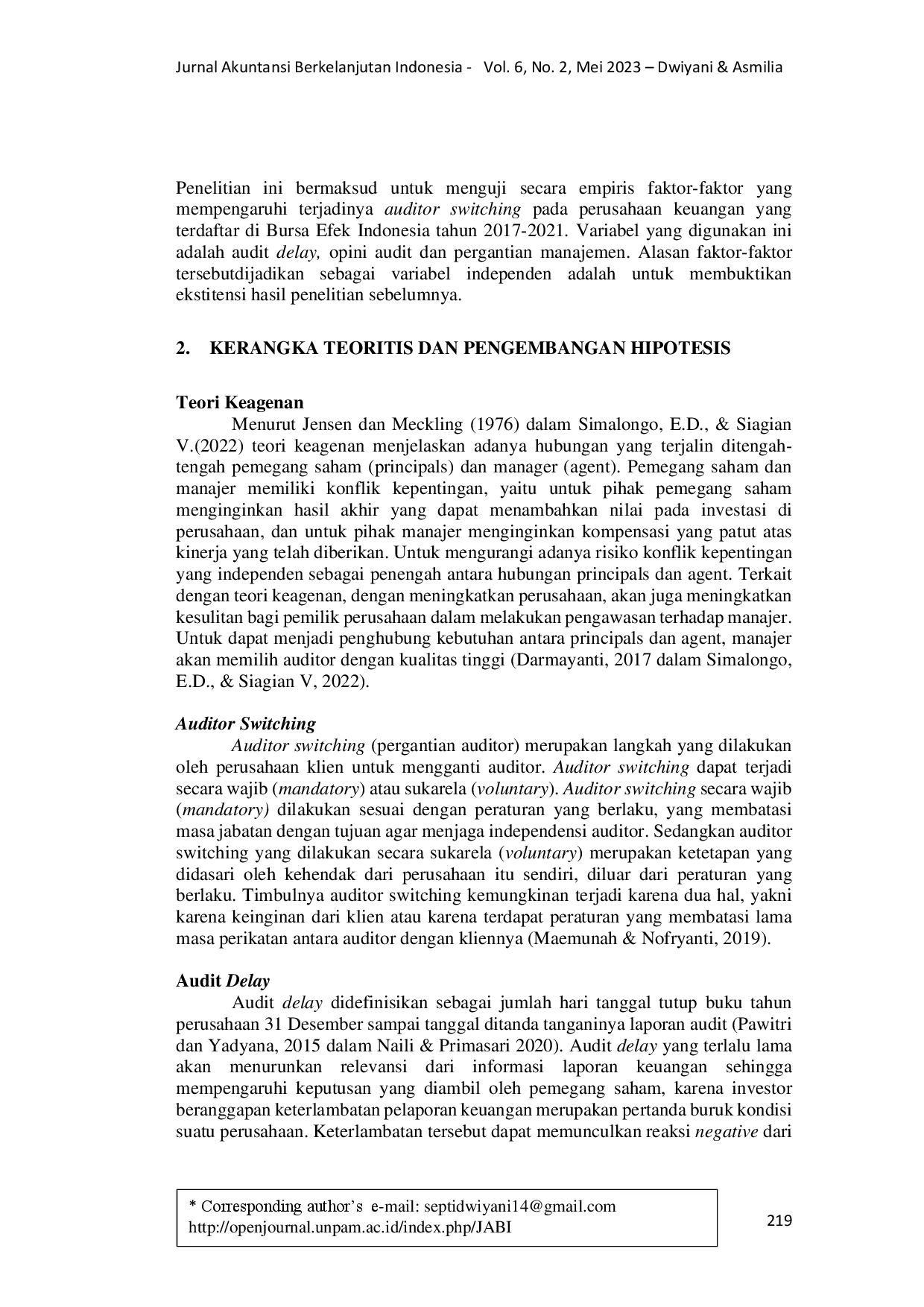 juris Pengaruh Audit Delay Opini Audit dan Pergantian Manajemen Terhadap Auditor Switching
