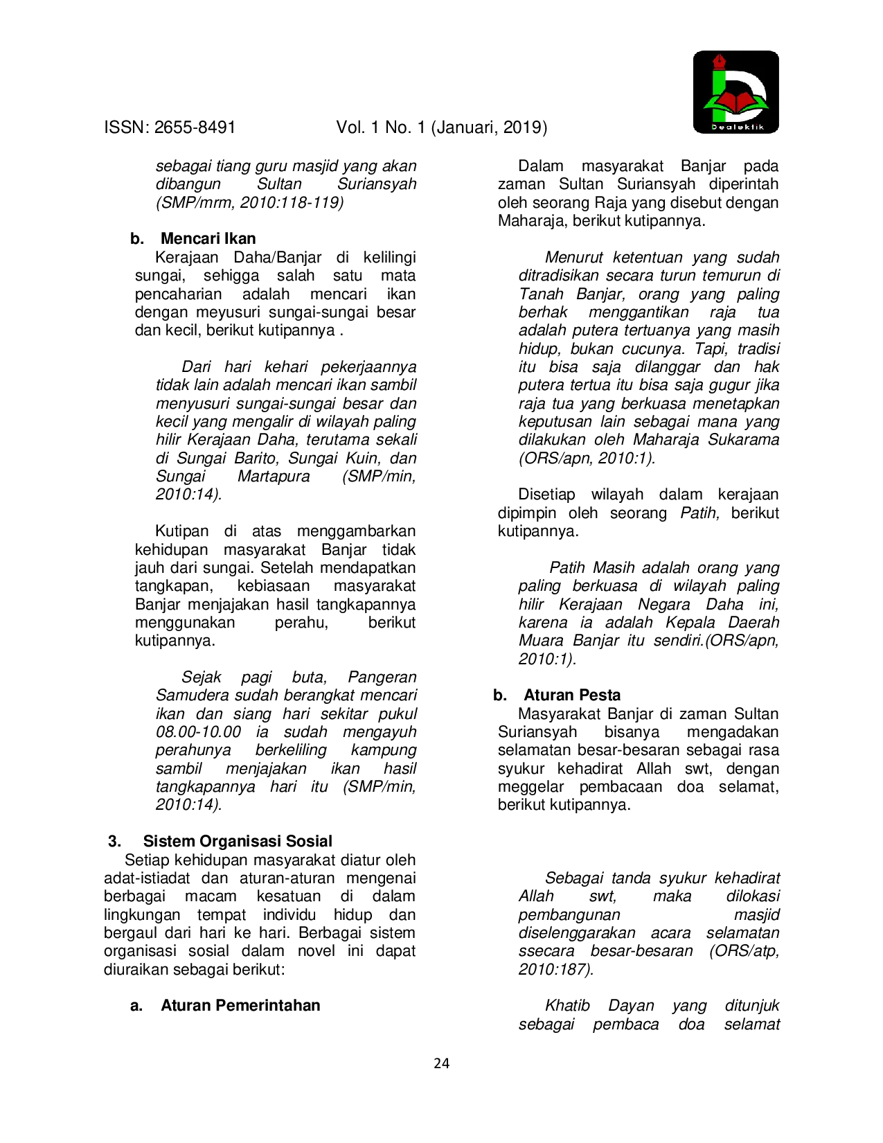 JURIS Kajian Etnografi Masyarakat Banjar di Zaman Sultan Suriansyah terhadap Novel Tegaknya Masjid Kami Karya Tajuddin Noor Ganie