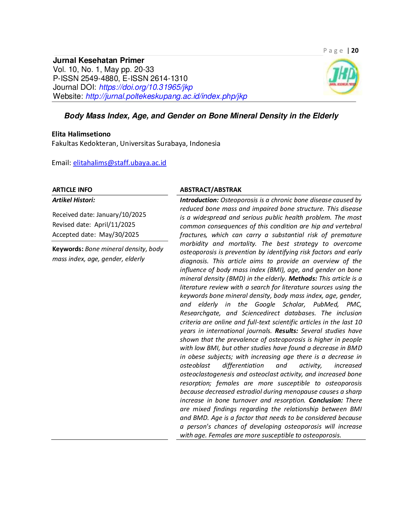 JURIS Body Mass Index Age and Gender on Bone Mineral Density in the Elderly