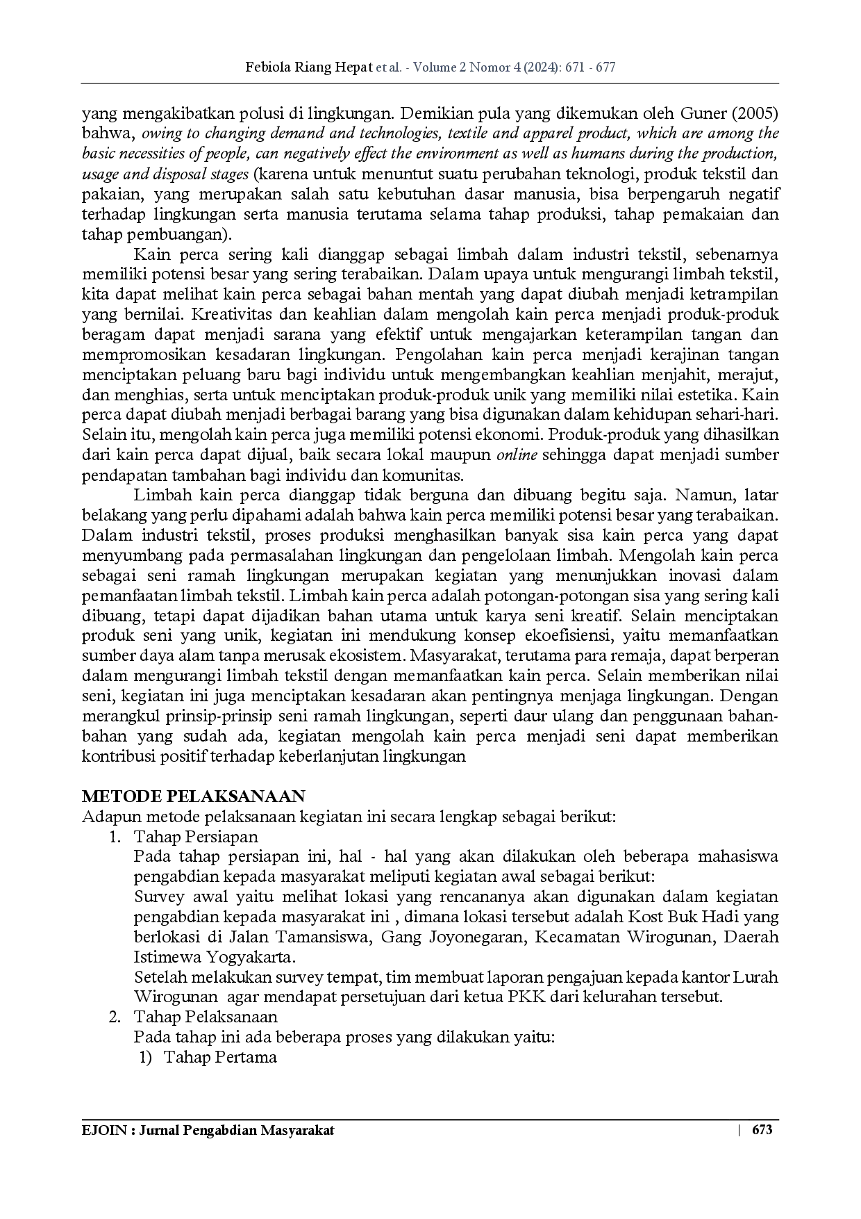 juris Pelatihan Daur Ulang Kain Perca Sebagai Seni Ramah Lingkungan