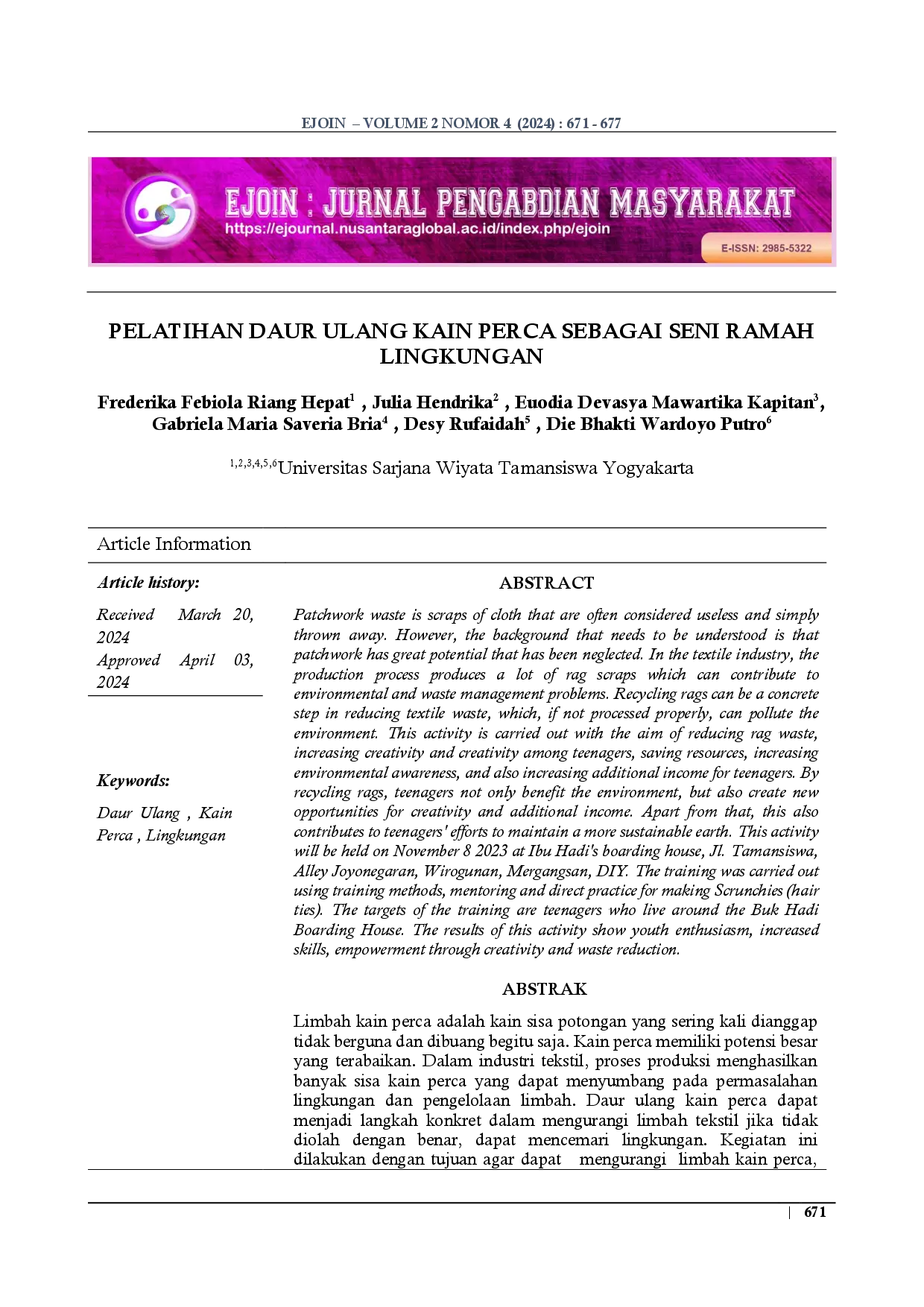 juris Pelatihan Daur Ulang Kain Perca Sebagai Seni Ramah Lingkungan