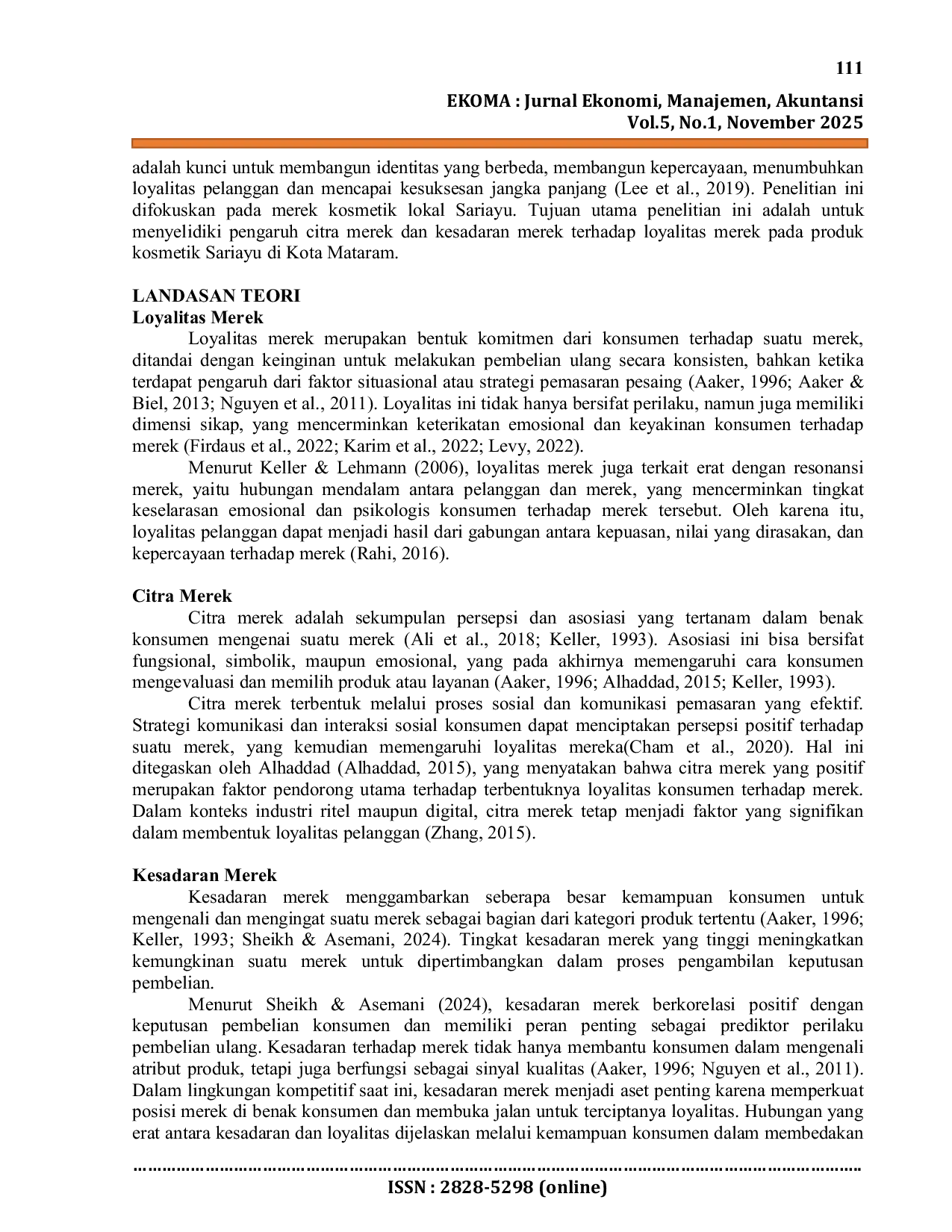 JURIS Menyelidiki Peran Citra Merek dan Kesadaran Merek Terhadap Loyalitas Merek pada Produk Kosmetik Lokal di Kota Mataram