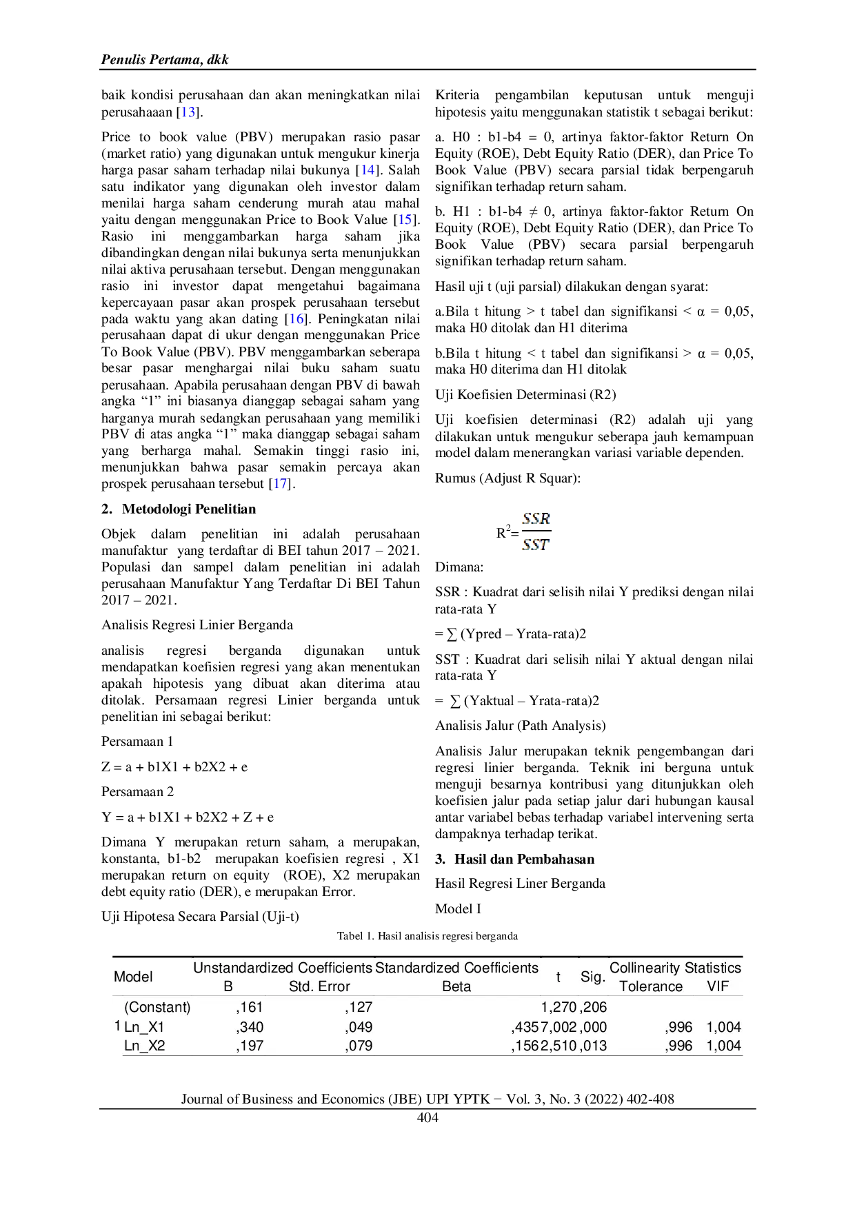JURIS Pengaruh Return On Equity dan Debt To Equity Ratio terhadap Return Saham dengan Price To Book Value sebagai Variabel Intervening