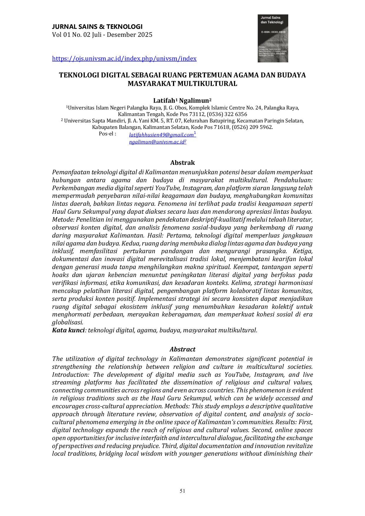 JURIS Teknologi Digital Sebagai Ruang Pertemuan Agama dan Budaya Masyarakat Multikultural