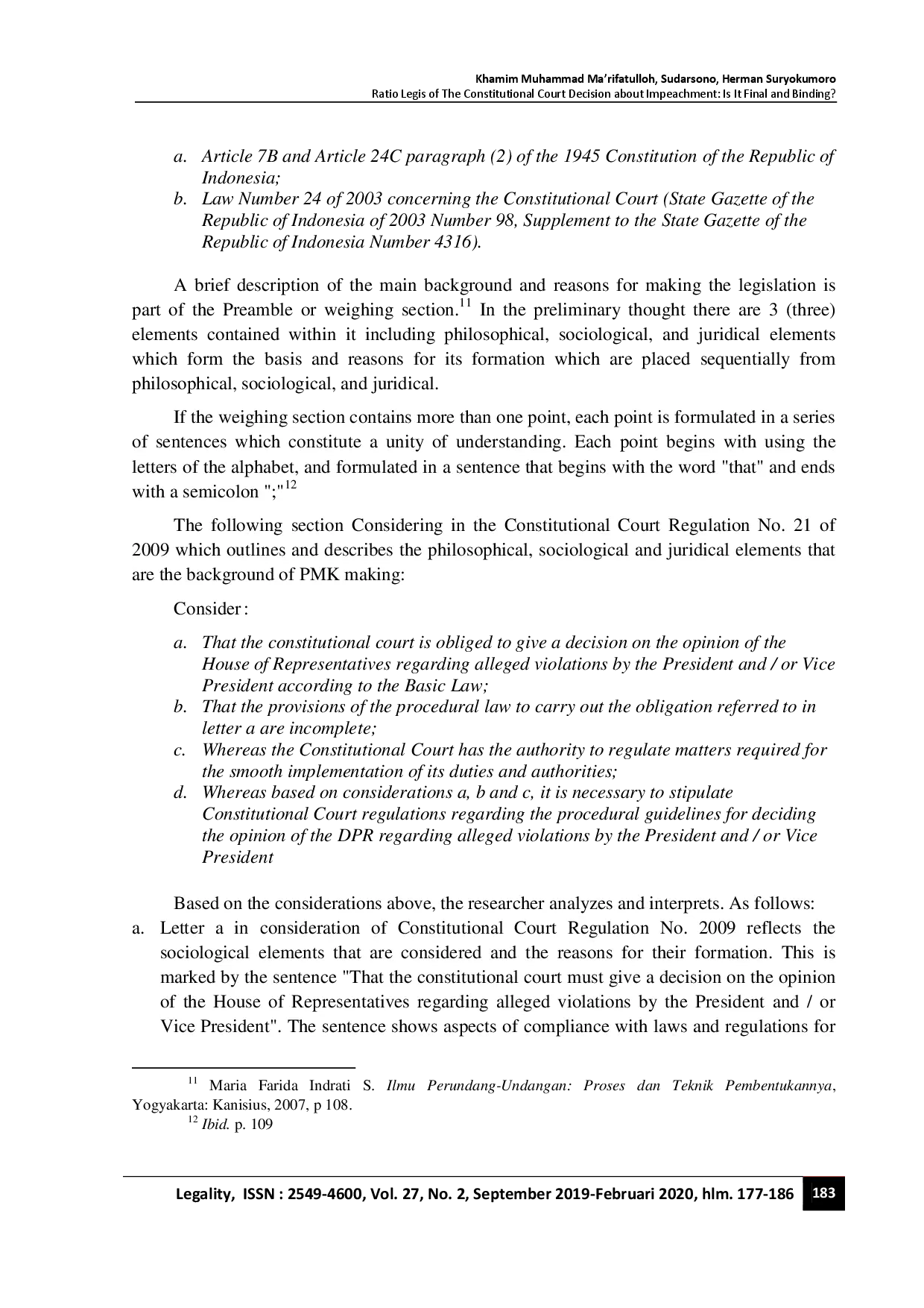 juris Ratio Legis of The Constitutional Court Decision About Impeachment Is It Final and Binding