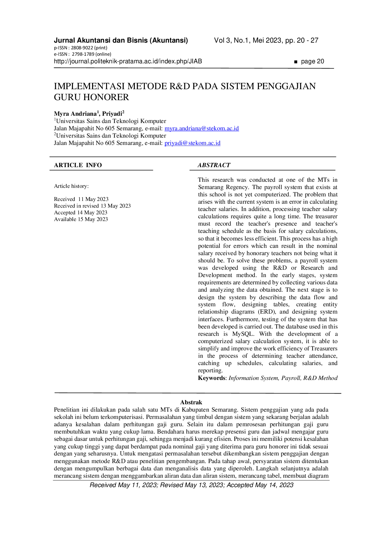 JURIS Implementasi Metode R D Pada Sistem Penggajian Guru Honorer