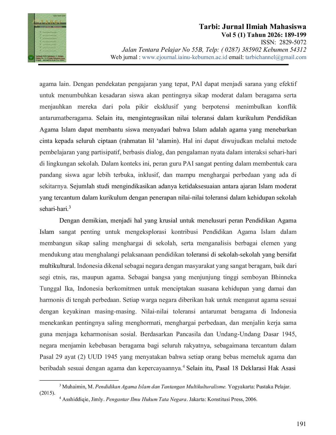 JURIS Peran Pendidikan Agama Islam PAI dalam Meningkatkan dan Membangun Toleransi Antar Beragama di Sekolah