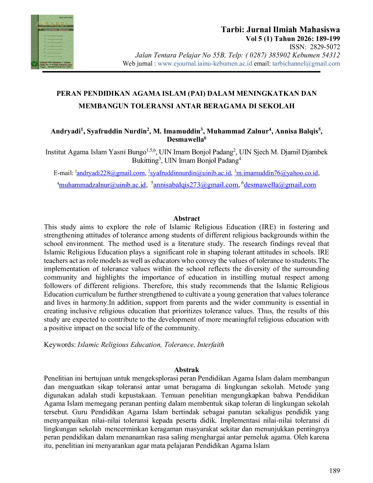 JURIS Peran Pendidikan Agama Islam PAI dalam Meningkatkan dan Membangun Toleransi Antar Beragama di Sekolah