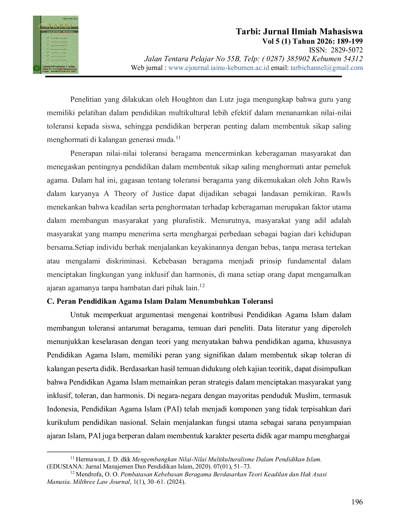 JURIS Peran Pendidikan Agama Islam PAI dalam Meningkatkan dan Membangun Toleransi Antar Beragama di Sekolah