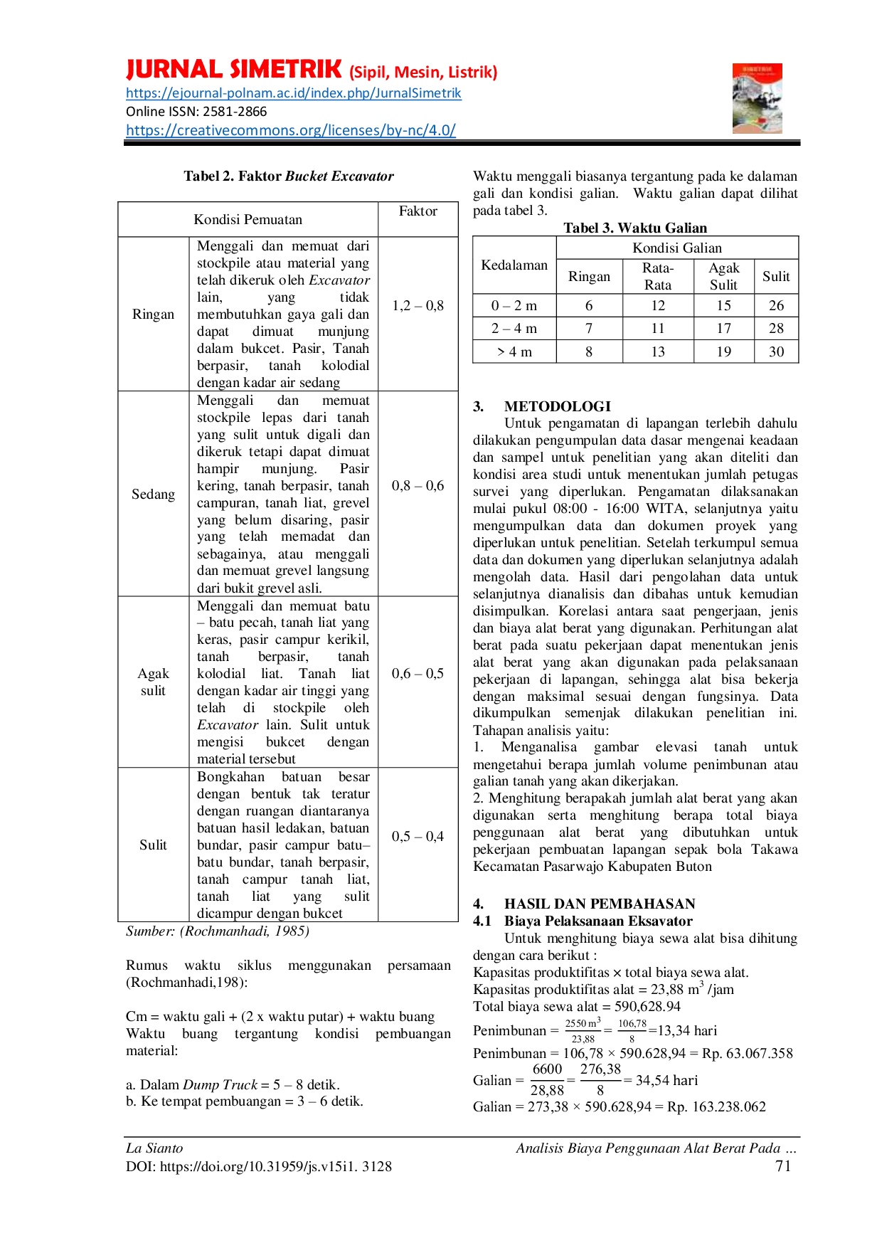 JURIS Analisis Biaya Penggunaan Alat Berat Pada Pekerjaan Pembangunan Lapangan Sepak Bola Kompleks Takawa Kec Pasarwajo