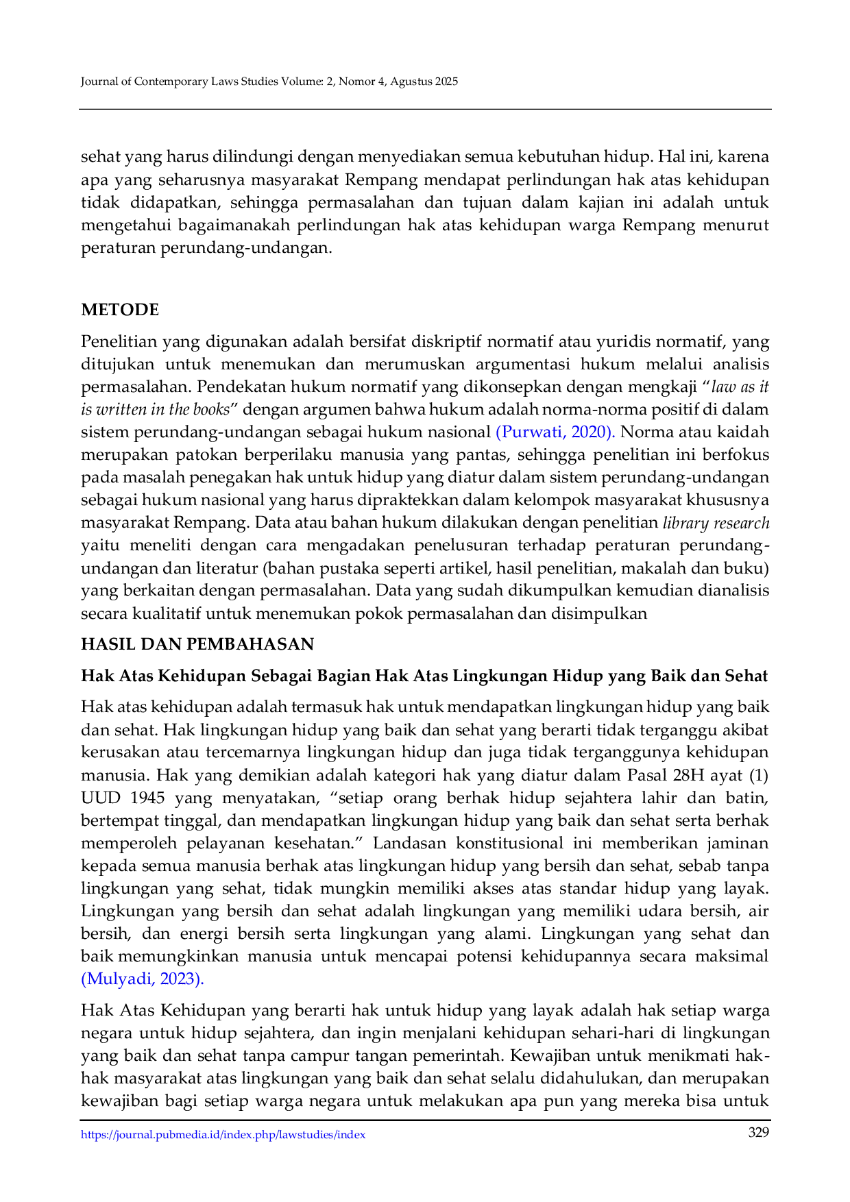 JURIS Perlindungan Atas Hak Kehidupan Right To Life Masyarakat Rempang