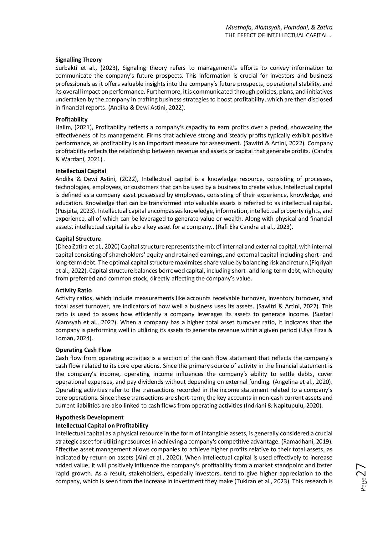 juris The Effect of Intellectual Capital Capital Structure Activity Ratio on Profitability with Operating Cash Flow Moderation