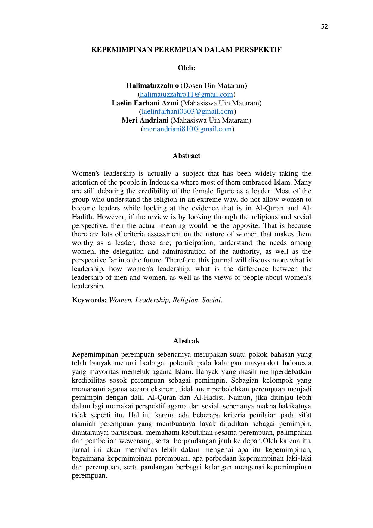 juris Kepemimpinan Perempuan dalam Perspektif