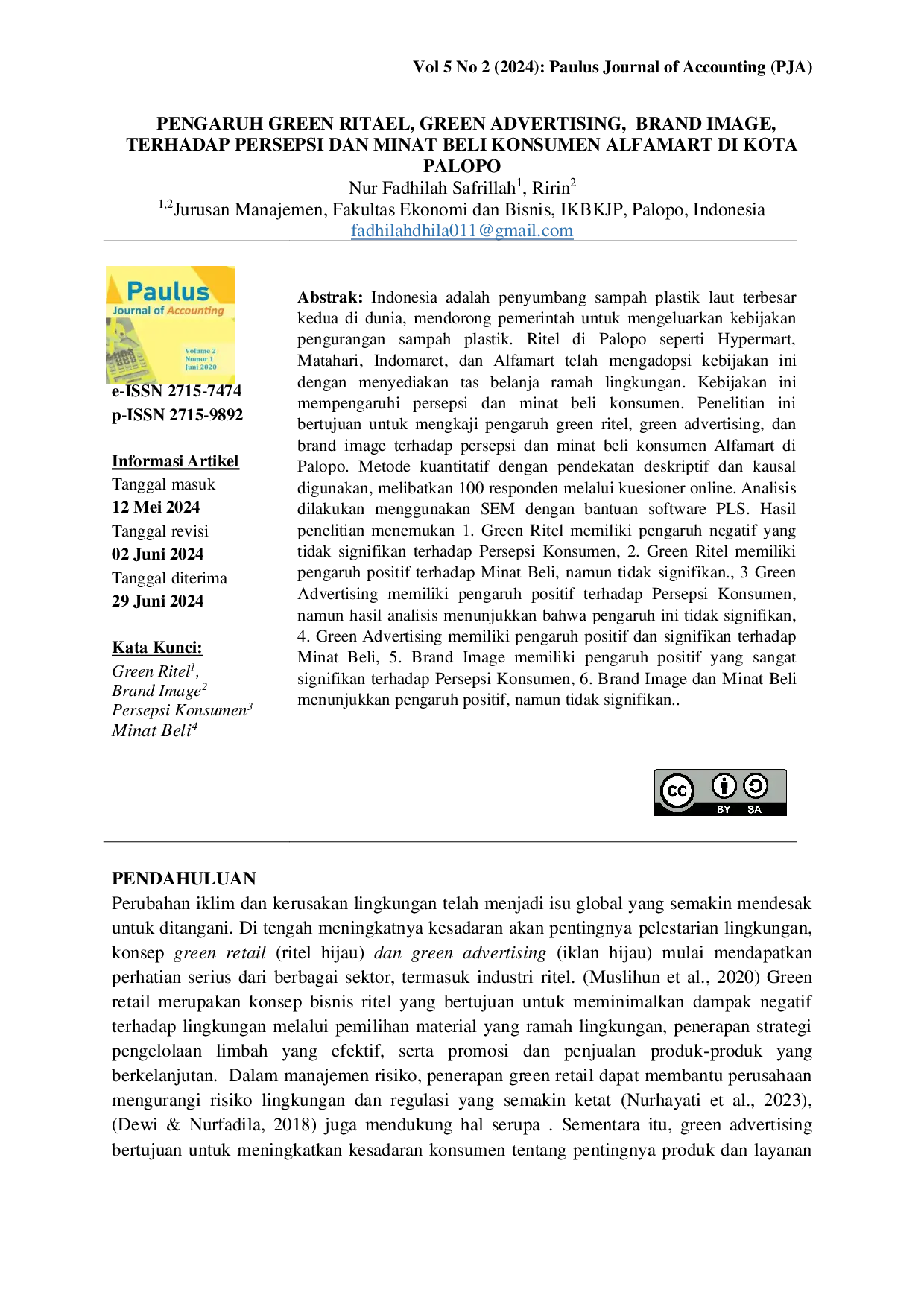JURIS PENGARUH GREEN RITAEL GREEN ADVERTISING BRAND IMAGE TERHADAP PERSEPSI DAN MINAT BELI KONSUMEN ALFAMART DI KOTA PALOPO