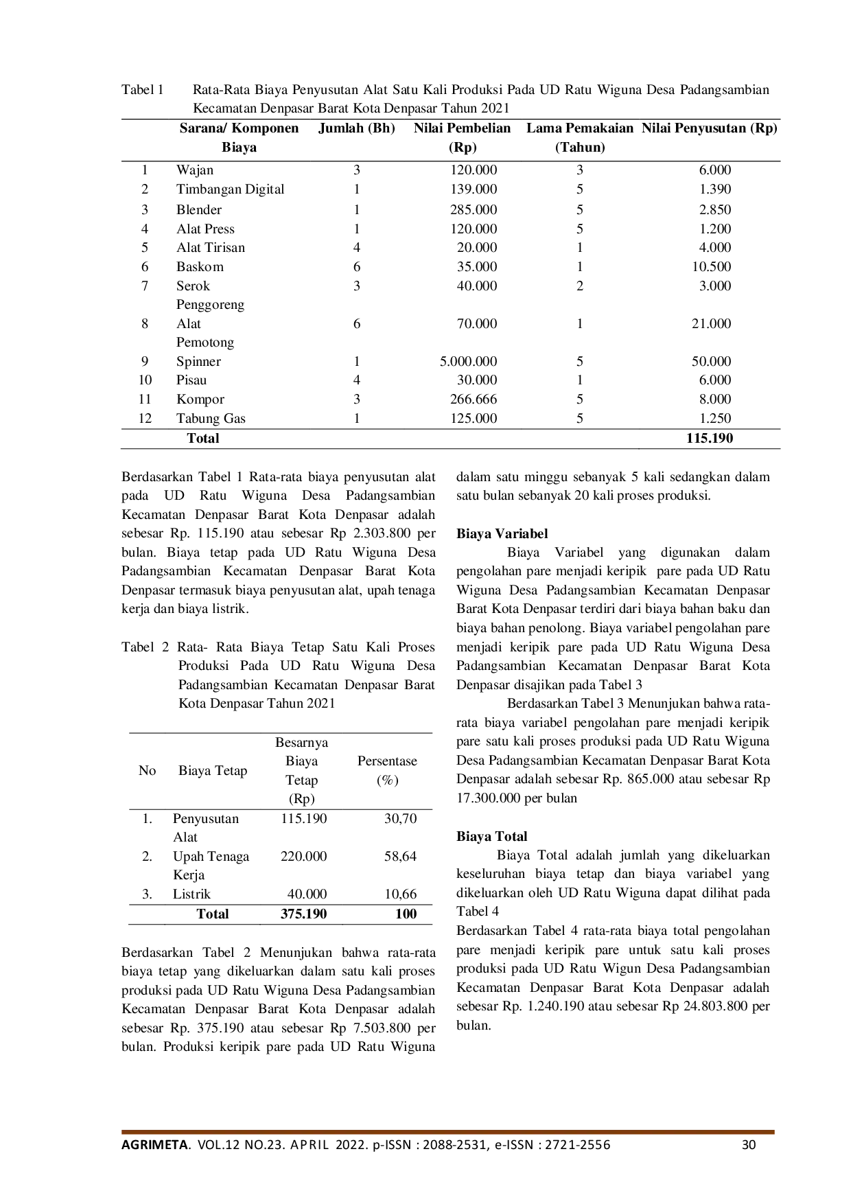 JURIS Analisis Nilai Tambah Dan Pendapatan Pengolahan Pare Menjadi Keripik Pare