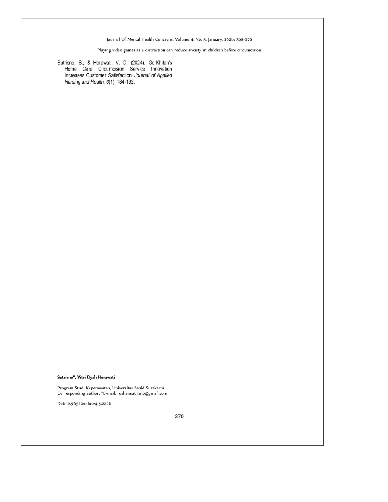 JURIS Playing video games as a distraction can reduce anxiety in children before circumcision