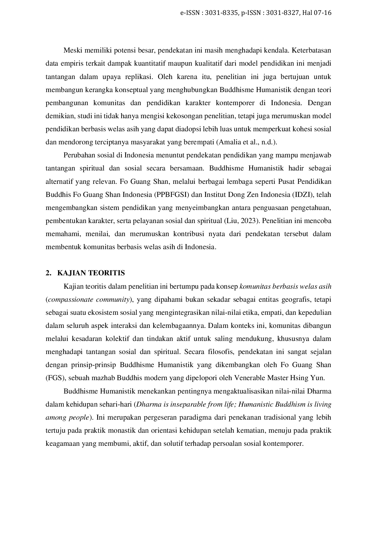 JURIS Pendidikan Berbasis Welas Asih dalam Buddhisme Humanistik Fo Guang