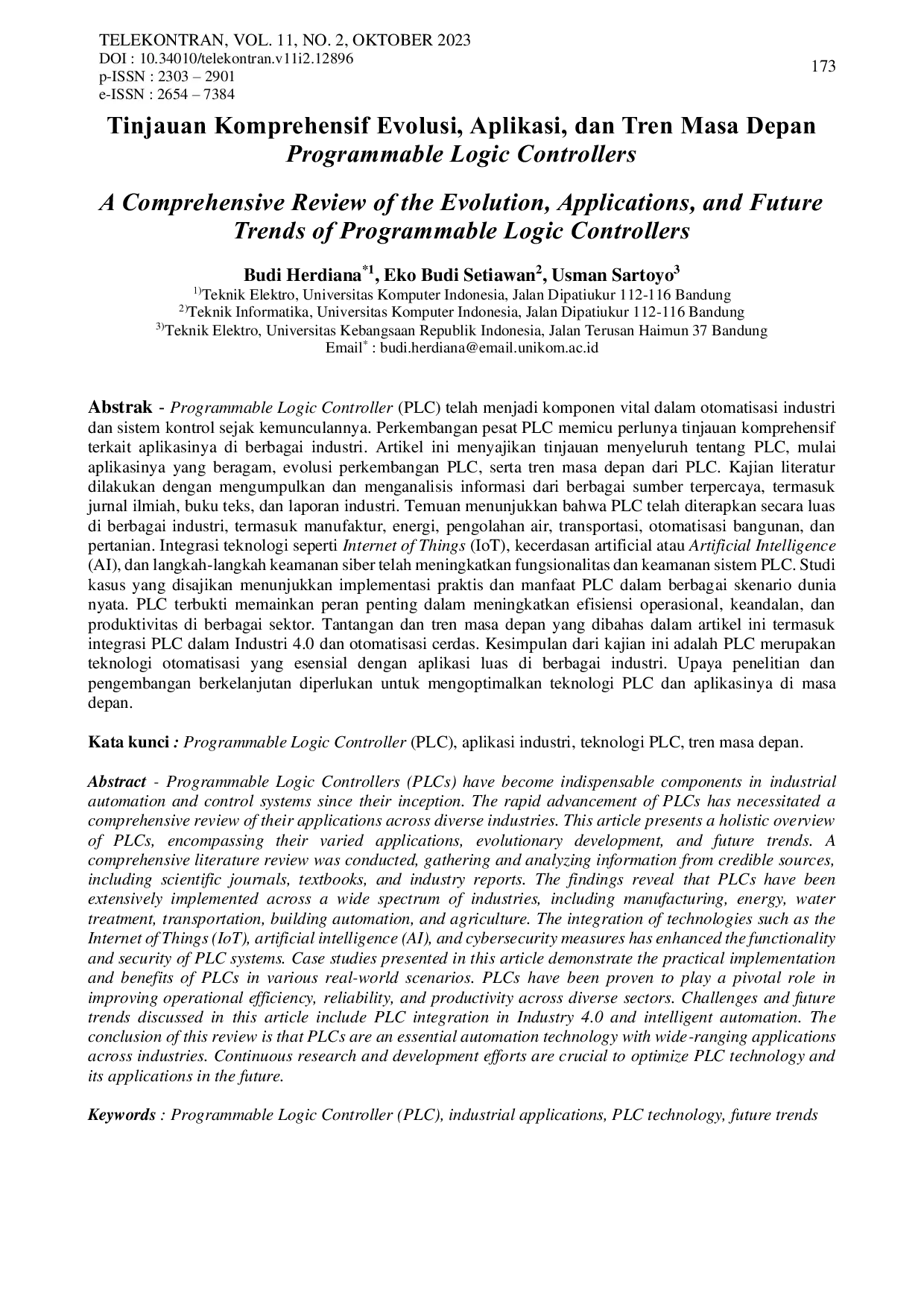 JURIS Tinjauan Komprehensif Evolusi Aplikasi dan Tren Masa Depan Programmable Logic Controllers A Comprehensive Review of the Evolution Applications and Future Trends of Programmable Logic Controllers